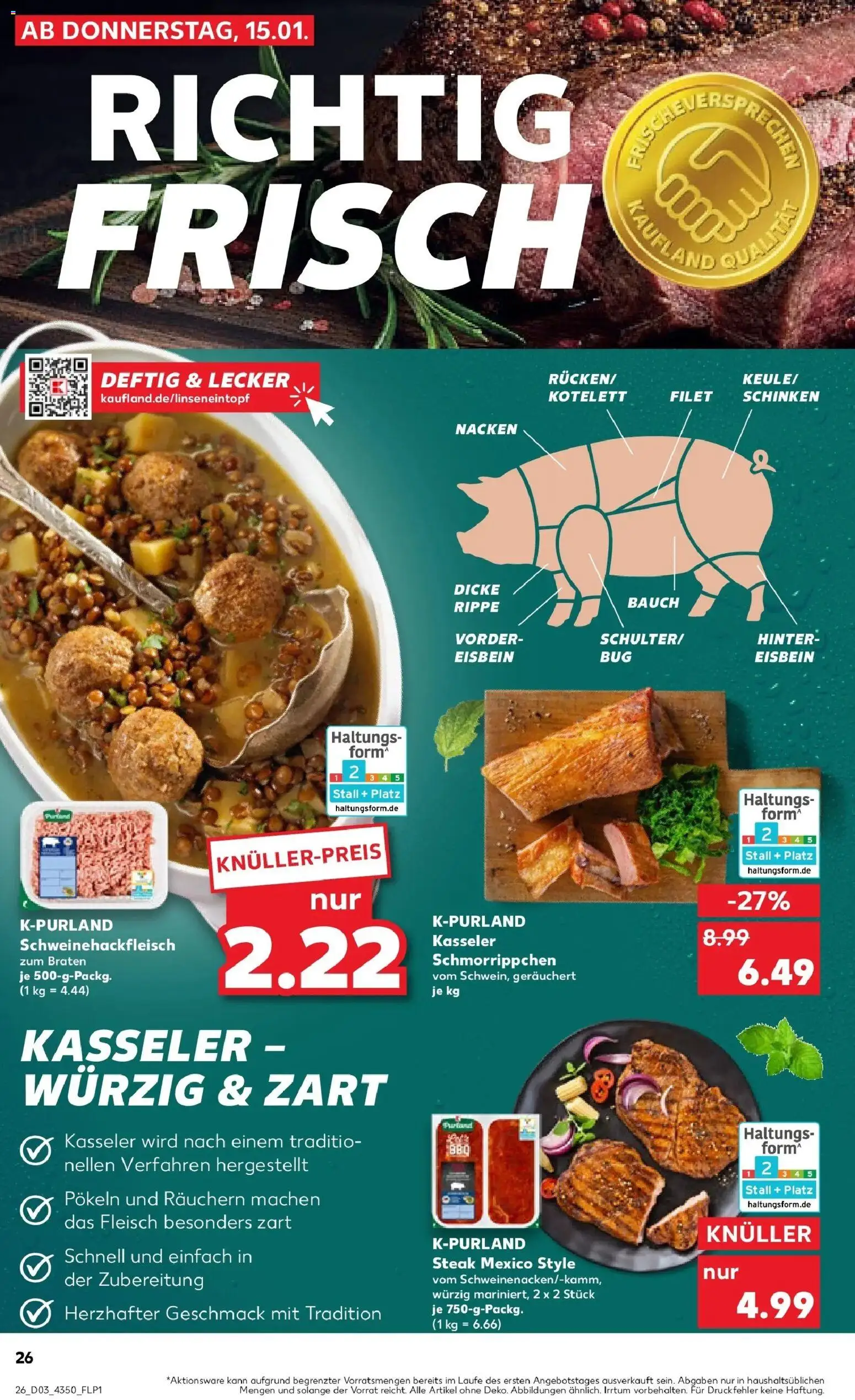 Kaufland prospekt Potsdam	 – gültig ab 15.01.2026 | Seite: 26 | Produkte: Schinken, Steak, Fleisch