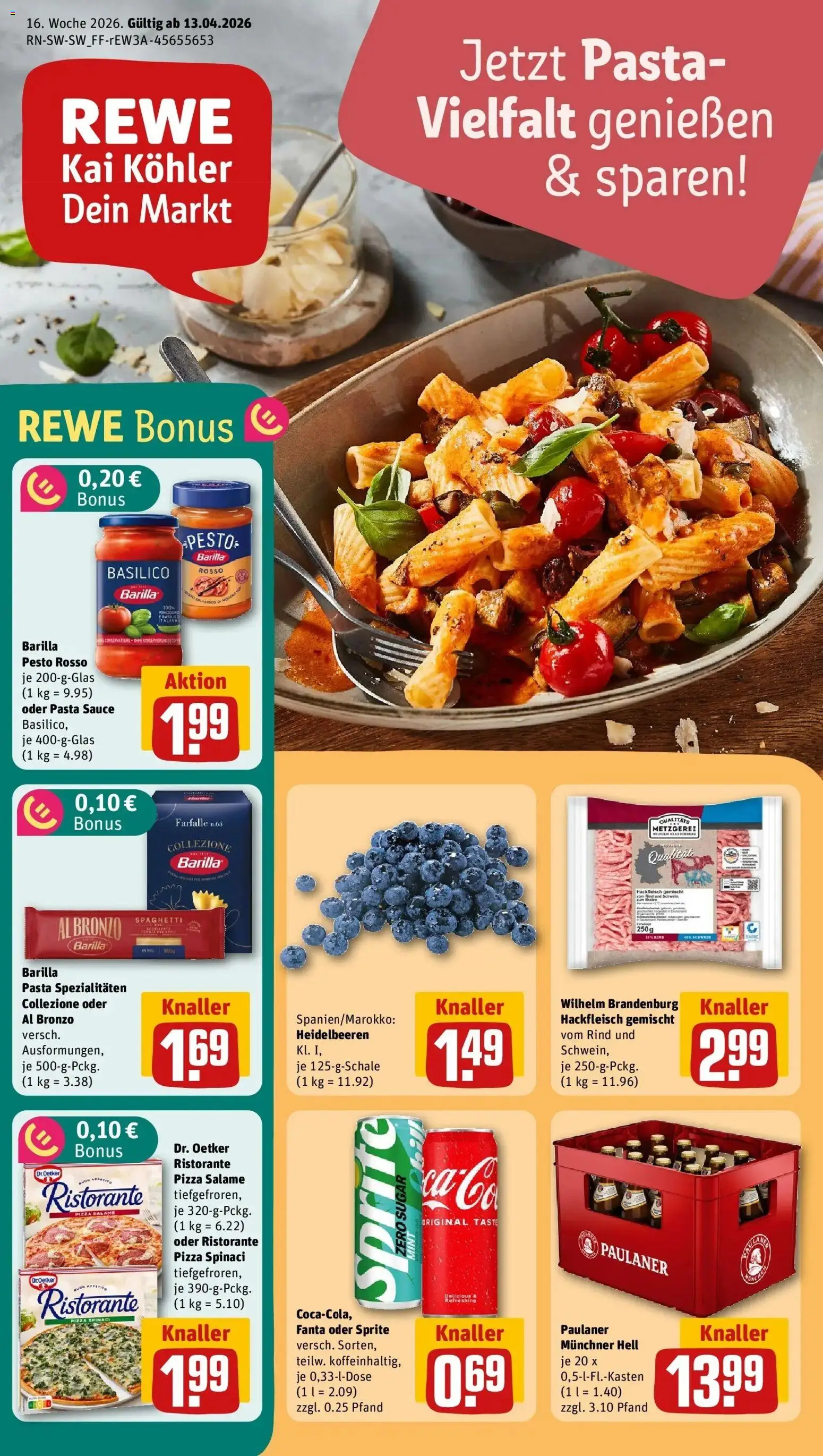 Rewe Prospekt Speyer	 – gültig ab 12.04.2026 | Seite: 1 | Produkte: Ristorante, Heidelbeeren, Pasta, Paulaner