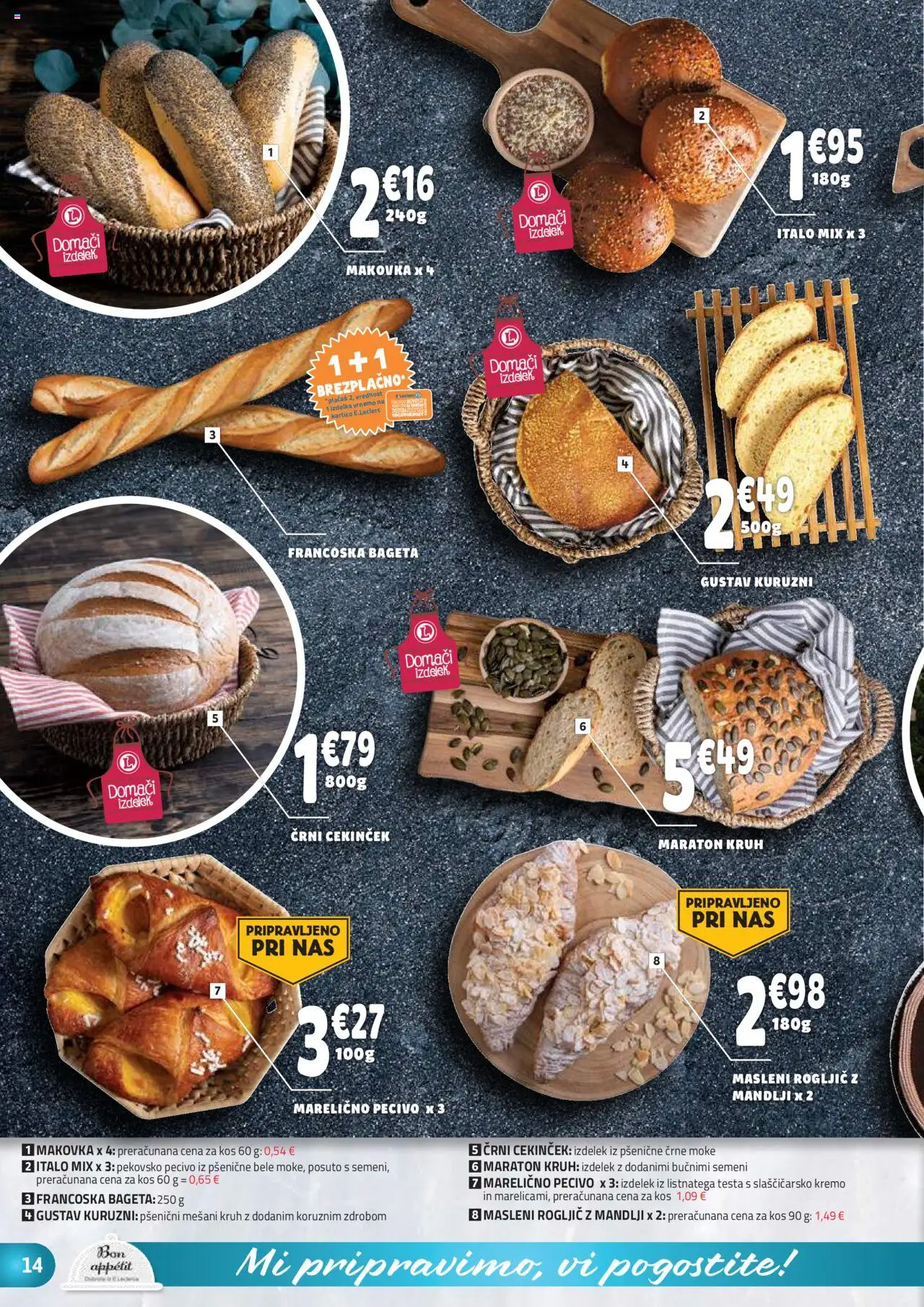 Novi E.leclerc katalog ponudbe – veljaven od 08.10.2025 | Stran: 14 | Izdelki: Mandlji, Kos, Kruh