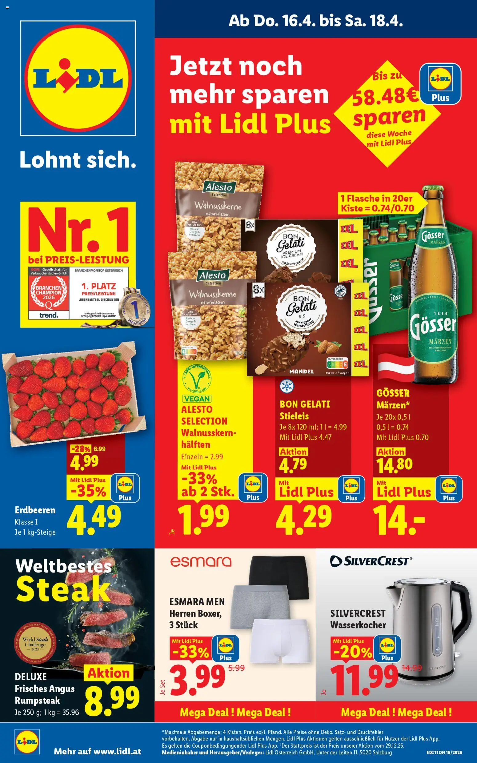Lidl - Flugblatt gültig ab 16.04.2026 | Seite: 1 | Produkte: Erdbeeren, Wasserkocher