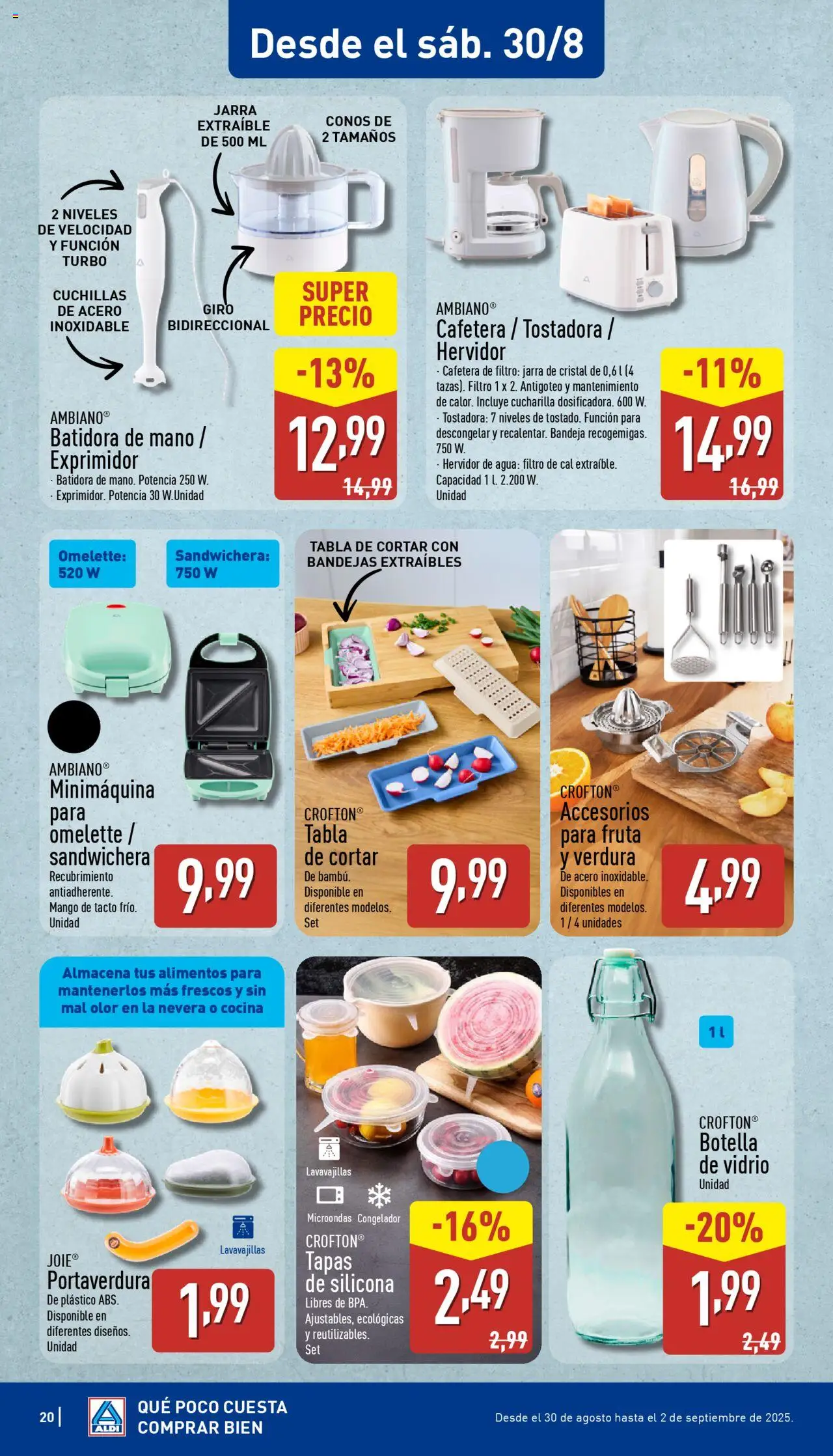 Aldi folleto Península │ válido desde el 25.08.2025 | Página: 20 | Productos: Tabla de cortar, Cocina, Cafetera, Exprimidor