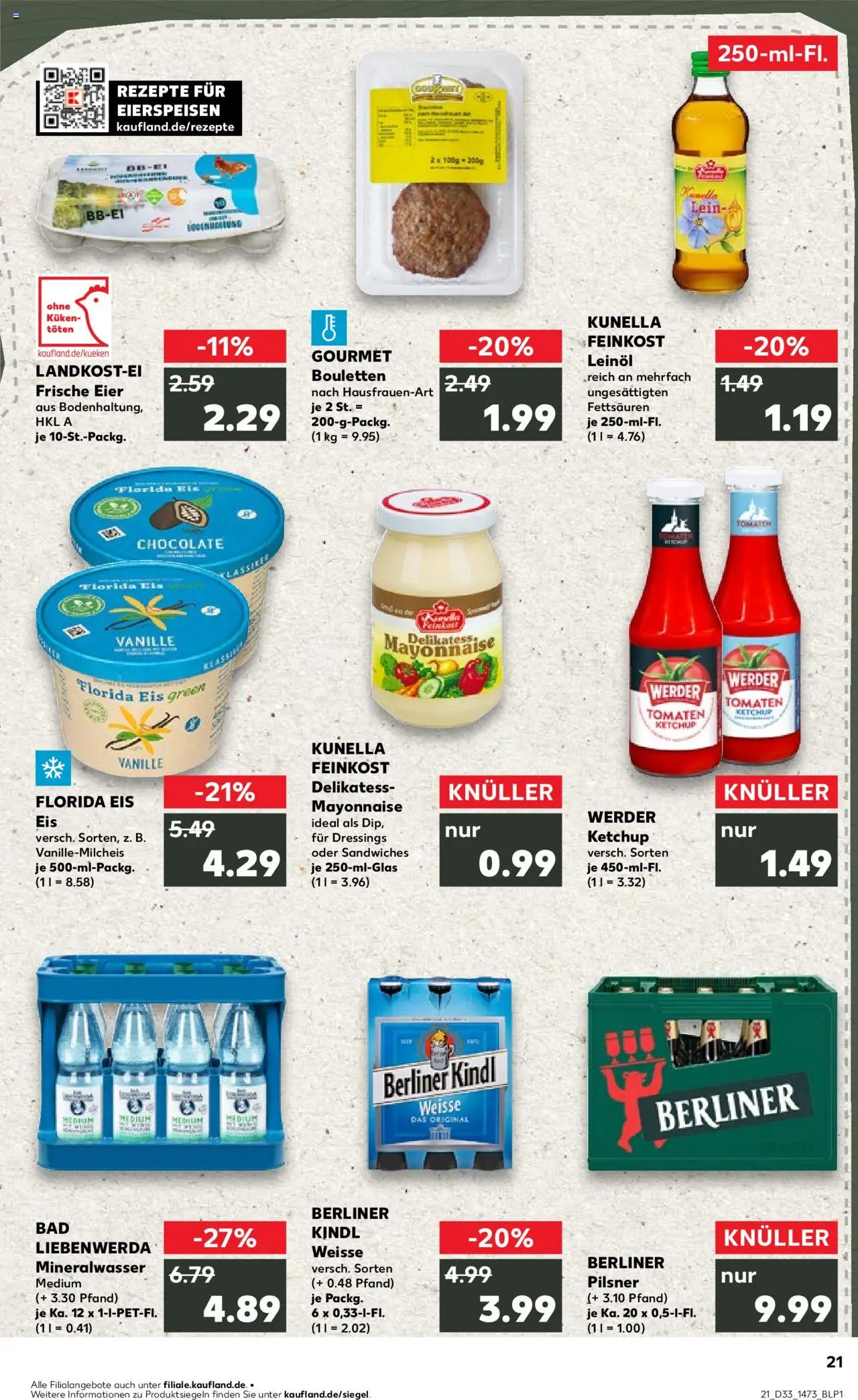 Kaufland Prospekt 	 - gültig ab dem 14.08.2025 | Seite: 21 | Produkte: Leinöl, Mineralwasser, Ketchup, Berliner pilsner