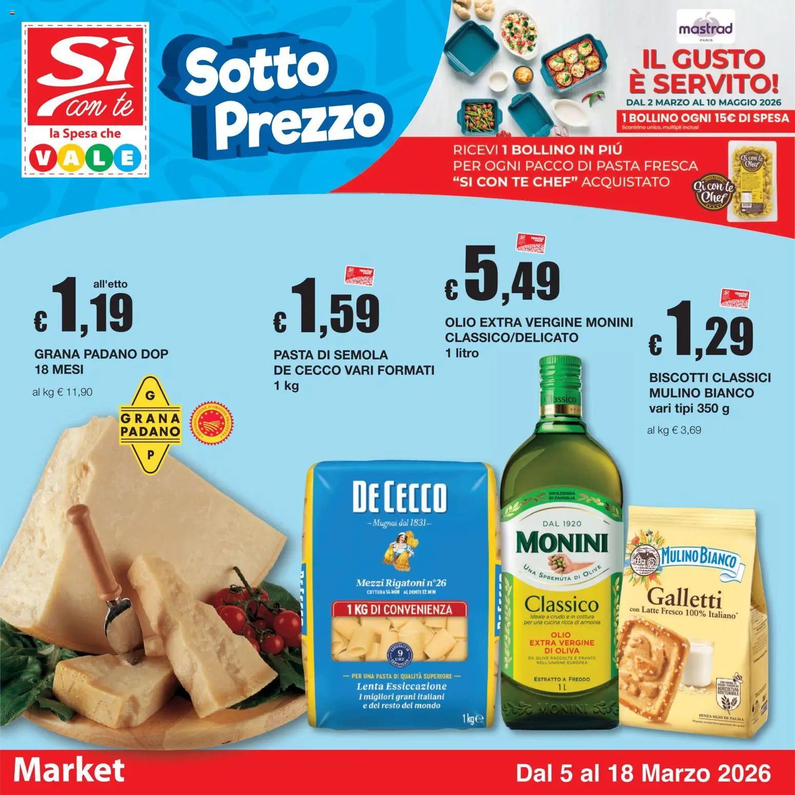 Volantino Sì con Te del 05.03.2026 | Pagina: 1 | Prodotti: Tè, Biscotti, Pasta, Grana Padano