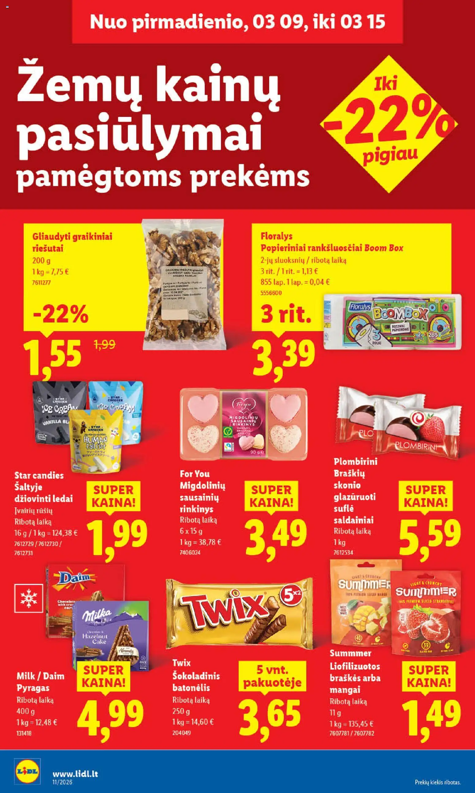 LIDL akcijos nuo 09.03.2026 | Puslapis: 26 | Prekių: Riešutai, Ledai, Pyragas, Braškės