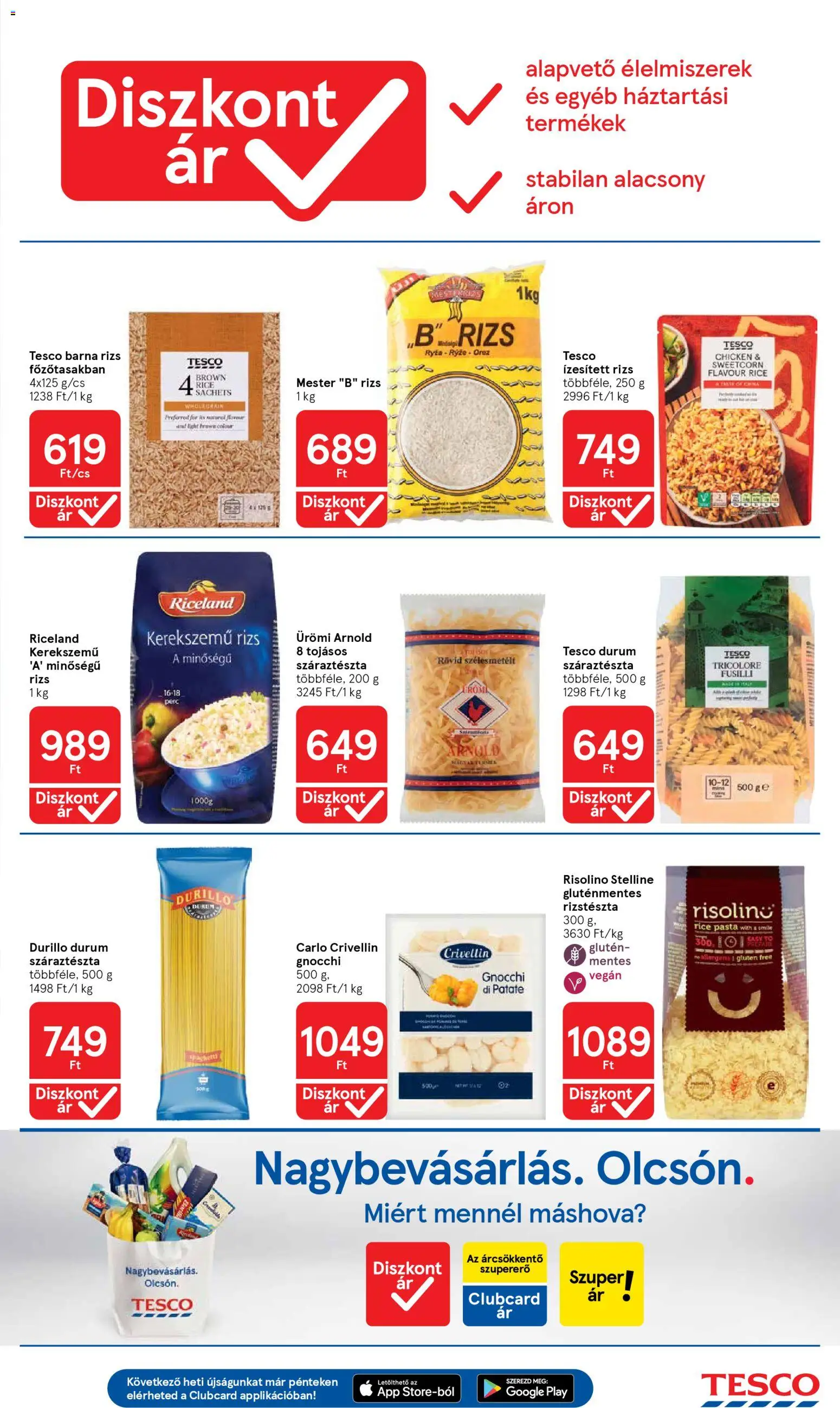 Tesco akciós ujság - amely érvényes a következő dátumtól: 29.04.2026 | Oldal: 9 | Termékek: Rizs, Gnocchi, Gluténmentes, Száraztészta
