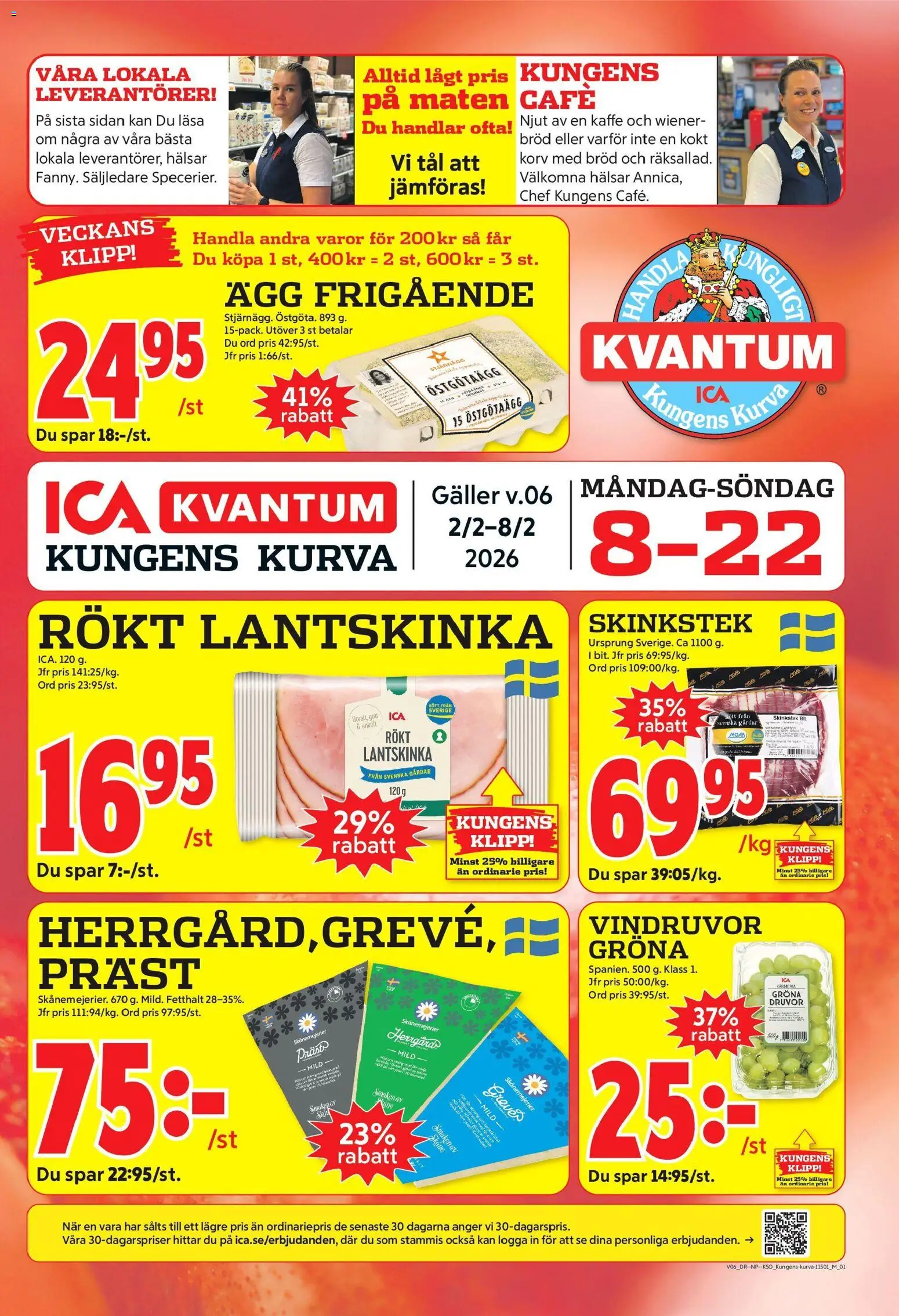 ICA Kvantum reklamblad aktuell från 02.02.2026 | Sida: 1 | Produkter: Vindruvor, Galler, Ägg, Kaffe