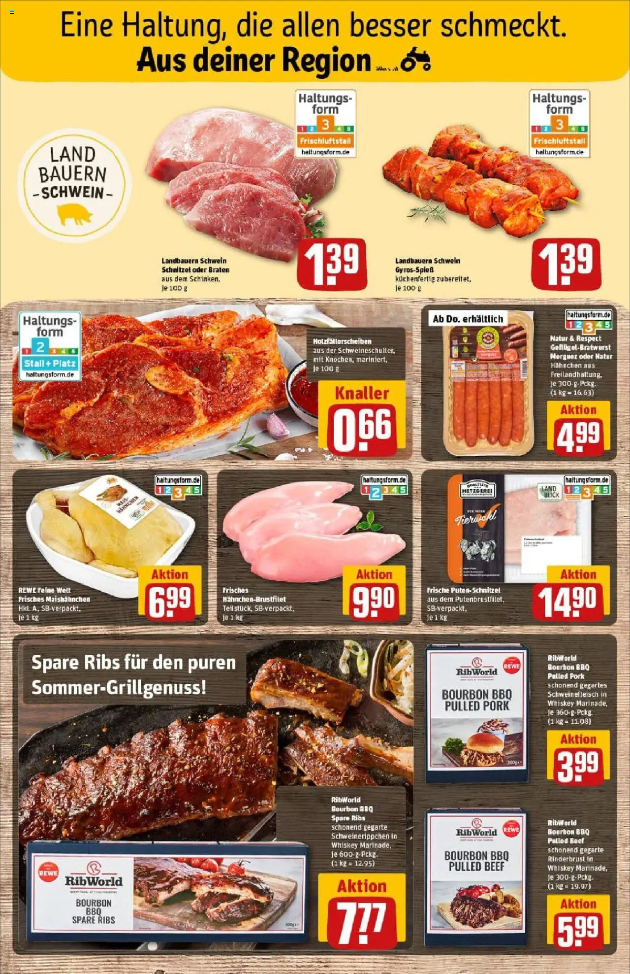 Rewe prospekt Zell Unter Aichelberg	 - gültig ab dem 20.07.2025 | Seite: 10 | Produkte: Hahnchen, Spare ribs, Schweinefleisch, Whiskey