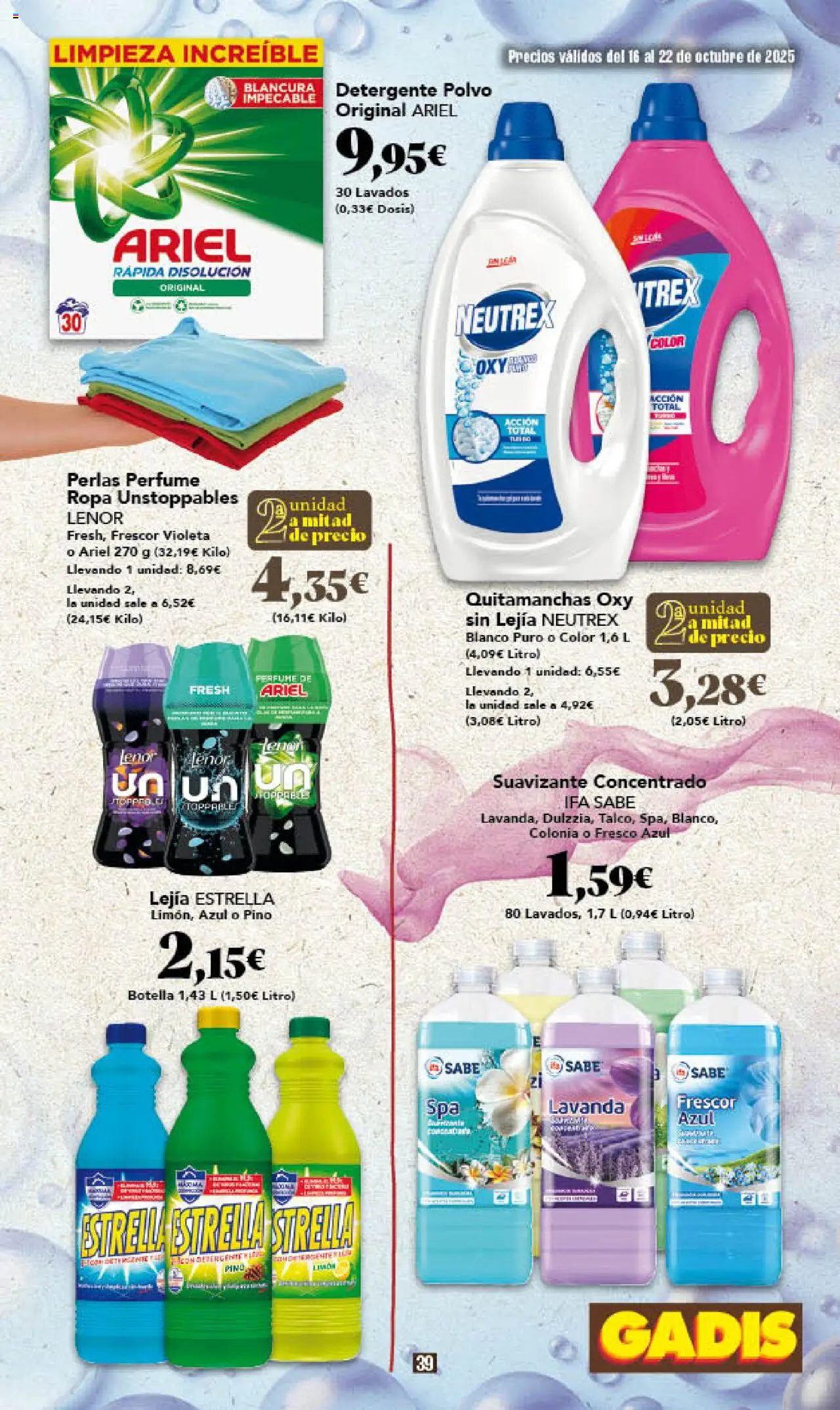 Gadis folleto │ válido desde el 16.10.2025 | Página: 39 | Productos: Polvo, Colonia, Quitamanchas, Suavizante