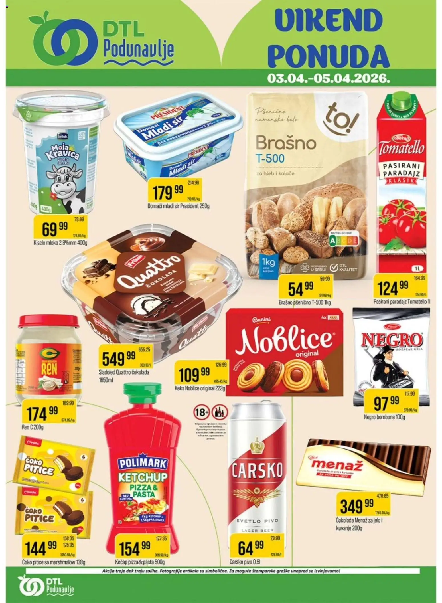 Podunavlje katalog - važi od 03.04.2026 | Strana: 1 | Proizvode: Keks, Brašno, Pivo, Paradajz