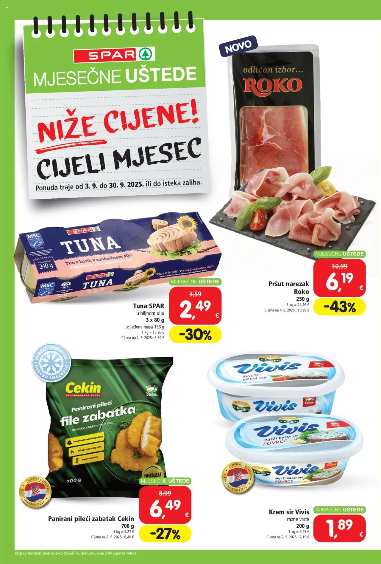 Spar katalog | vrijedi od 03.09.2025 | Stranica: 2 | Proizvodi: Krem sir, Sir, Povrće, Tuna