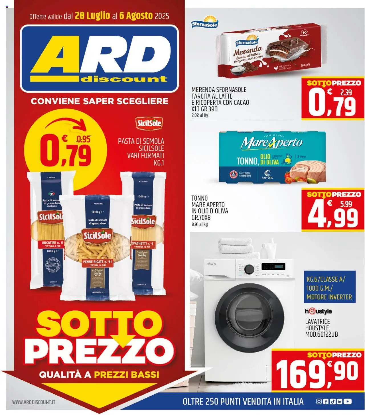 Volantino ARD Discount del 28.07.2025 | Pagina: 1 | Prodotti: Latte, Olio, Pasta, Tonno