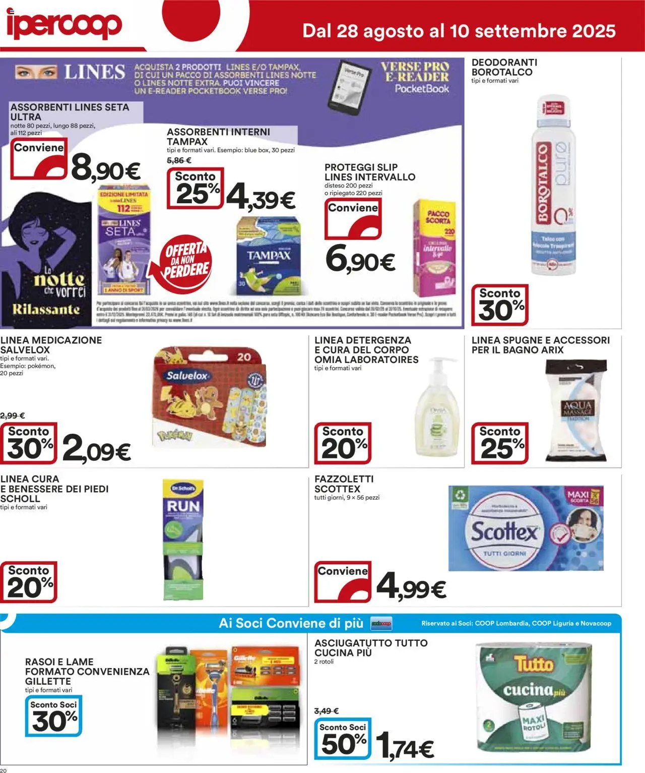 Volantino Ipercoop del 28.08.2025 | Pagina: 20 | Prodotti: Fazzoletti, Talco, Slip, Asciugatutto