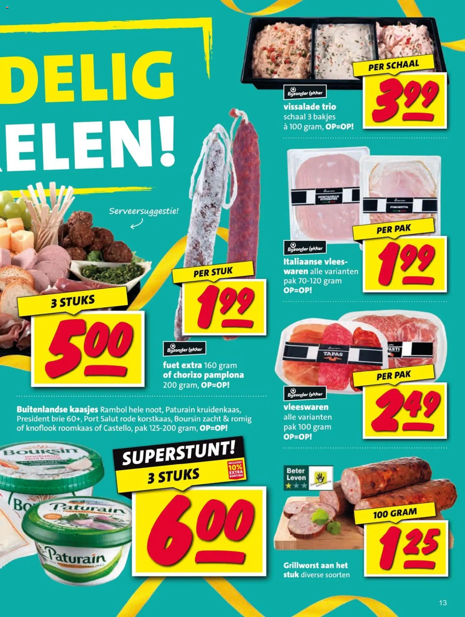 {H1} | Pagina: 13 | Producten: Schaal, Brie, Roomkaas, Chorizo