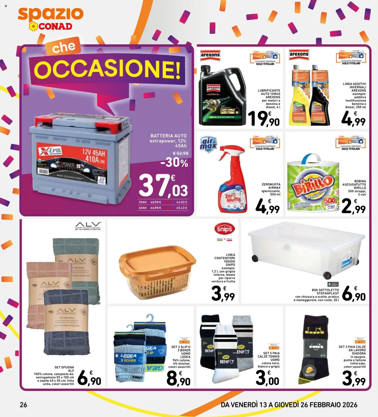 Volantino Spazio Conad del 13.02.2026 | Pagina: 26 | Prodotti: Lubrificante, Frutta, Asciugatutto, Griglia