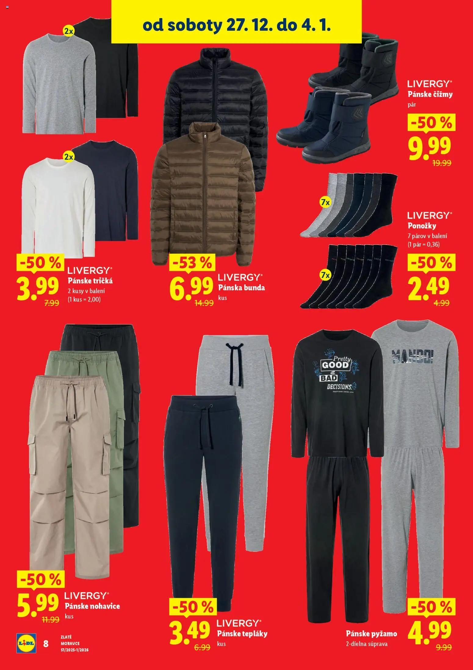 Nové Lidl akcie – leták je platný od 27.12.2025 | Strana: 8 | Produkty: Bunda, Nohavice, Ponožky, Čižmy