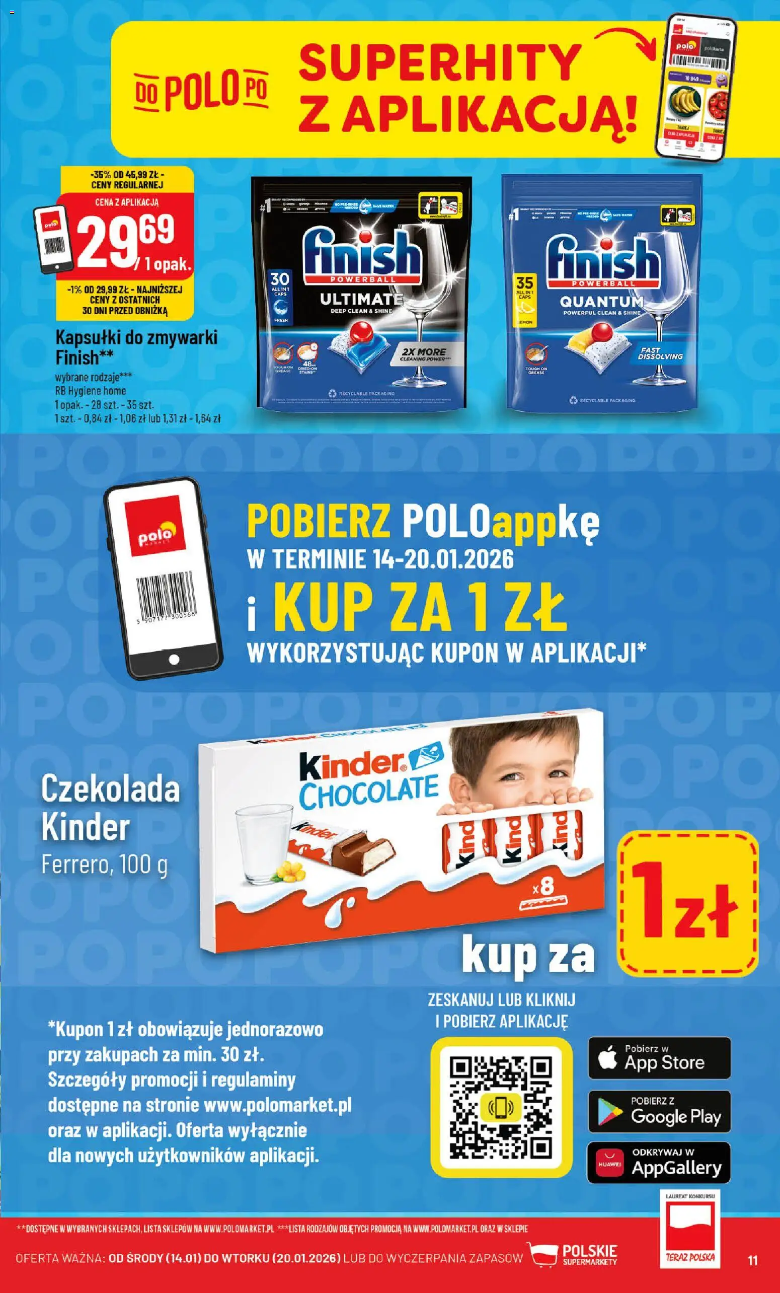POLOmarket Gazetka od 14.01.2026 | Strona: 11 | Produkty: Czekolada, Finish, Kapsułki do zmywarki