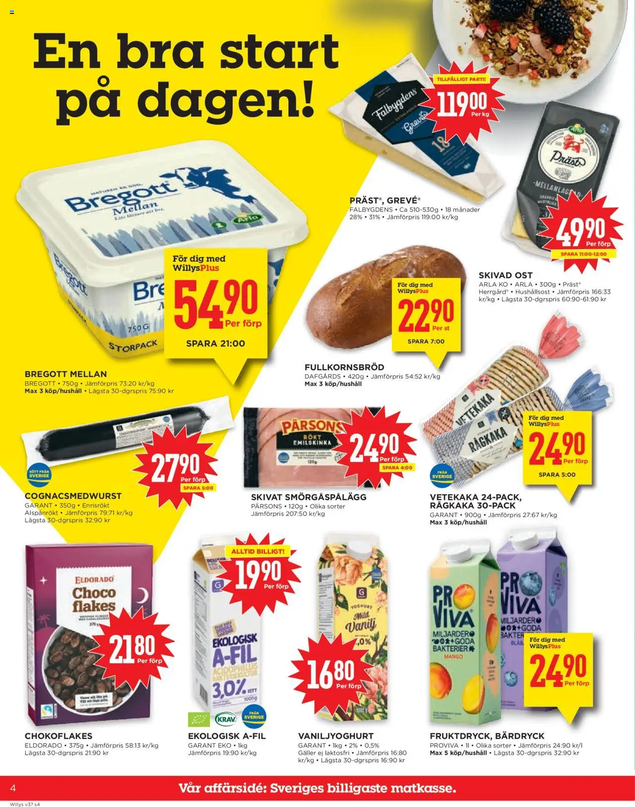 Willys reklamblad aktuell från 08.09.2025 | Sida: 4 | Produkter: Galler, Bregott, Yoghurt, Mango