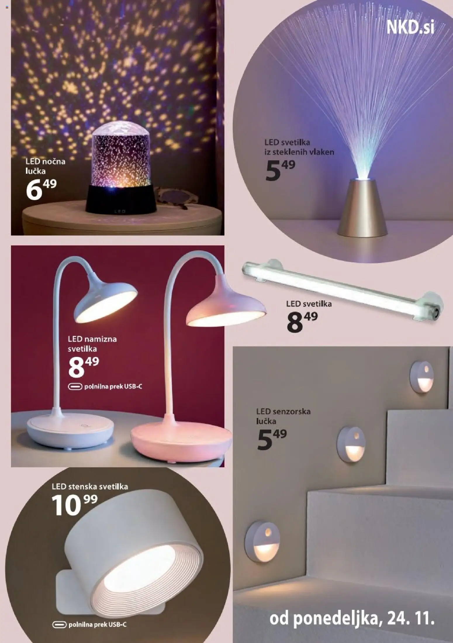 Novi NKD katalog ponudbe – veljaven od 24.11.2025 | Stran: 3 | Izdelki: Led svetilka, Svetilka, Namizna svetilka, Stenska svetilka