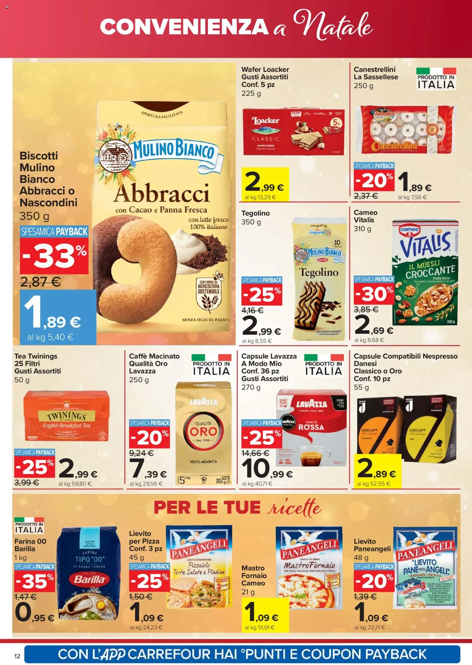 Volantino Carrefour del 18.12.2025 | Pagina: 12 | Prodotti: Biscotti, Latte, Cacao, Lavazza
