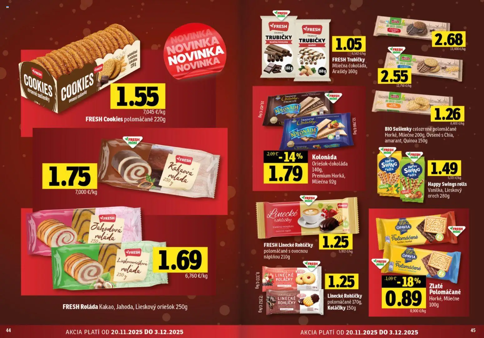 Nové Fresh akcie – leták je platný od 20.11.2025 | Strana: 23 | Produkty: Čokoláda, Arašidy