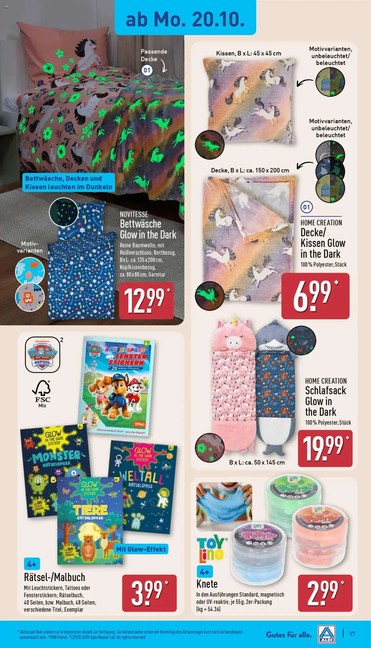 Aldi Prospekt 	 – gültig ab 20.10.2025 | Seite: 17 | Produkte: Kissen, Decke, Schlafsack, Home creation