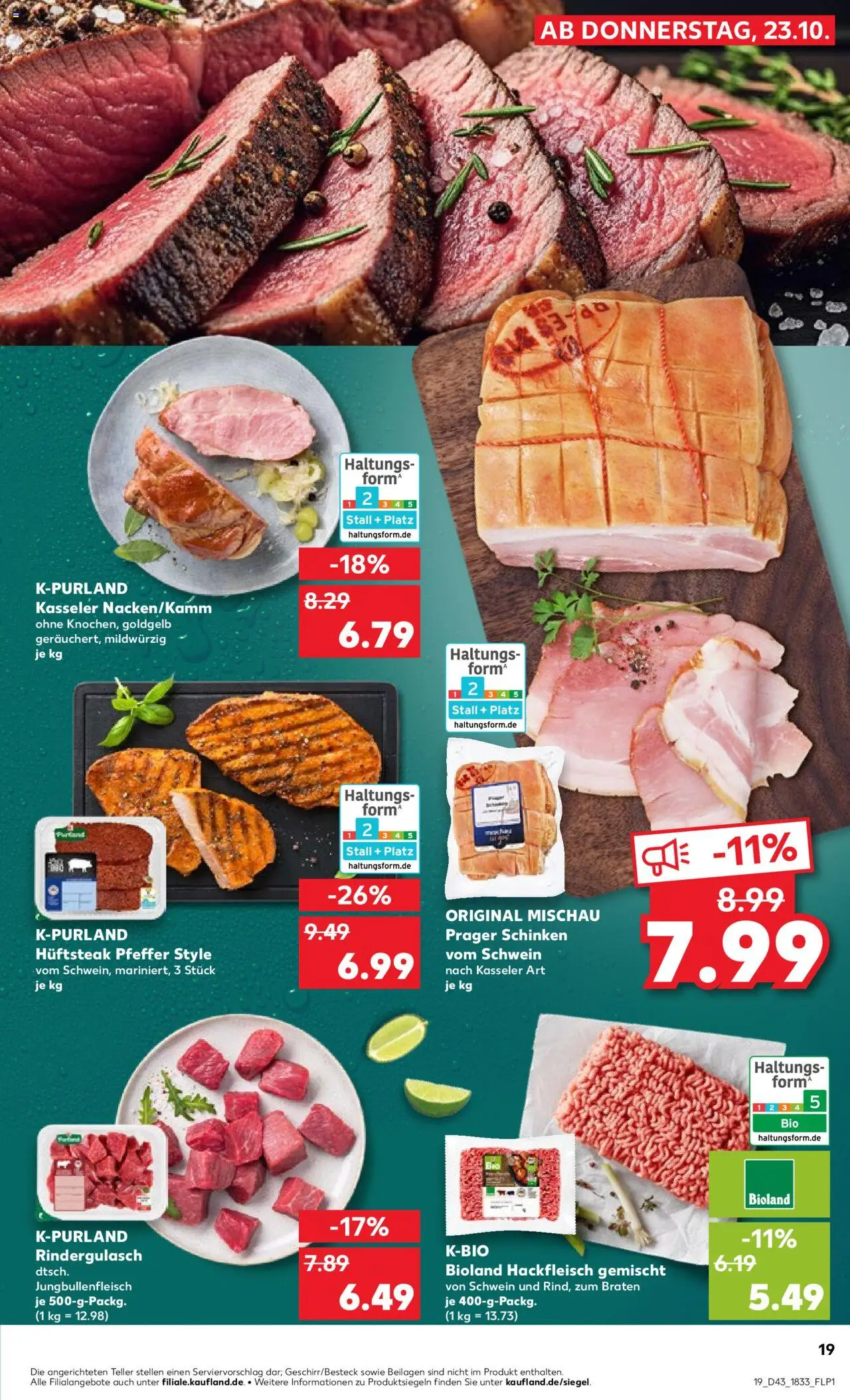 Kaufland prospekt Bremen	 – gültig ab 23.10.2025 | Seite: 19 | Produkte: Rindergulasch, Pfeffer, Steak, Hackfleisch