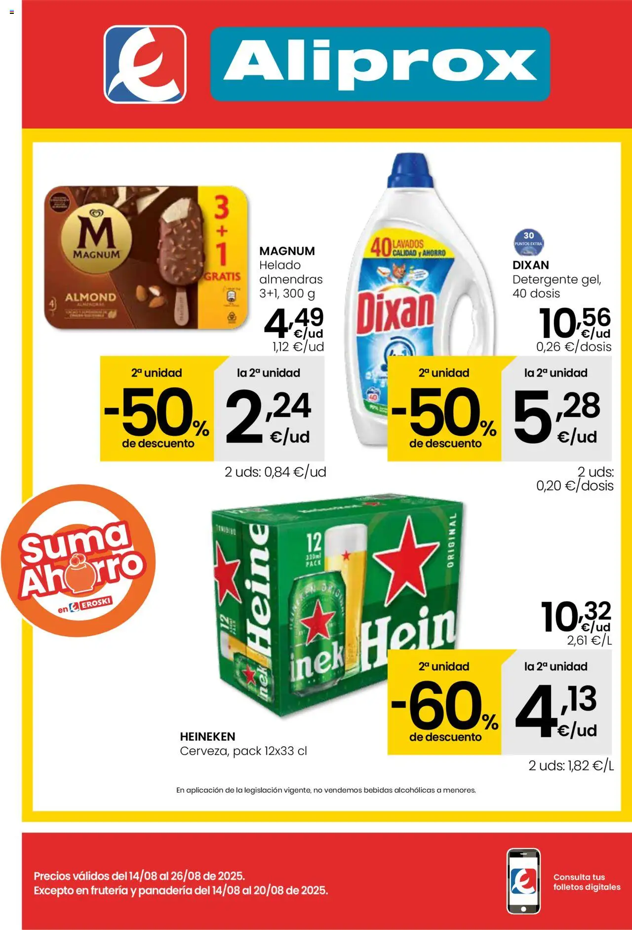 Eroski -  Aliprox │ válido desde el 14.08.2025 | Página: 1 | Productos: Detergente, Helado, Panadería, Σπανάκι