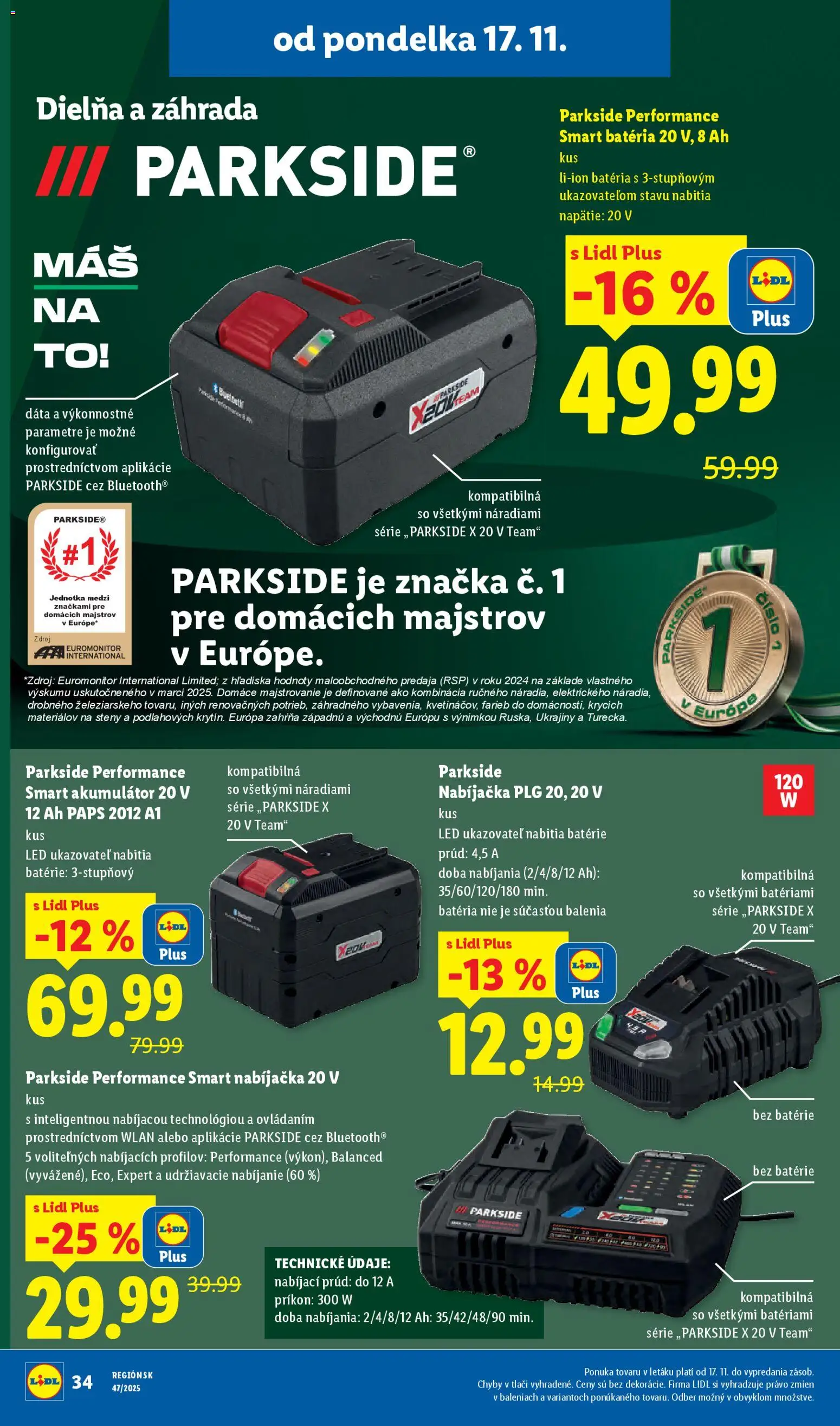 Nové Lidl akcie – leták je platný od 17.11.2025 | Strana: 48 | Produkty: Nabíjačka, Akumulátor, Parkside