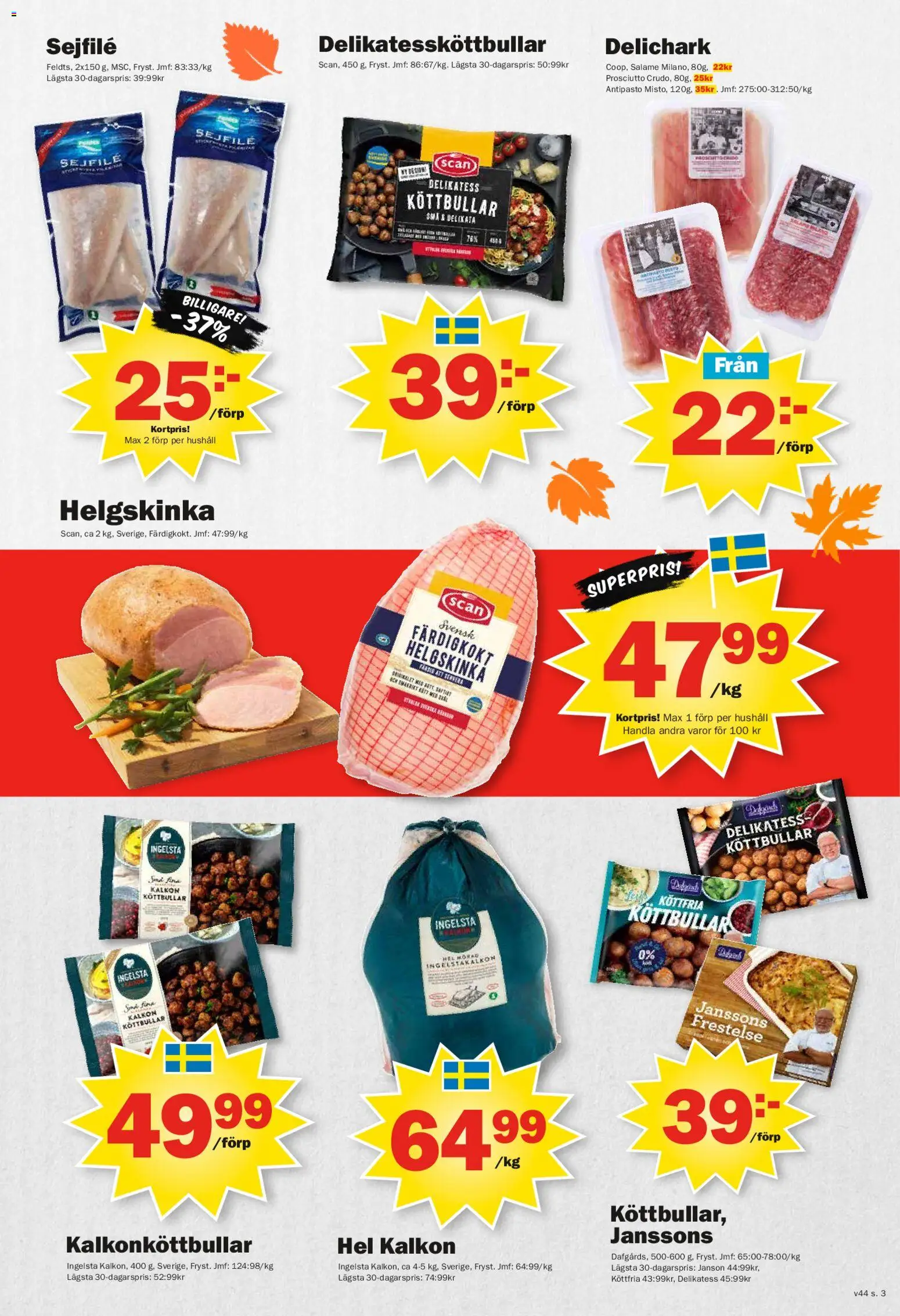 Pekås reklamblad aktuell från 27.10.2025 | Sida: 3 | Produkter: Köttbullar, Kalkon