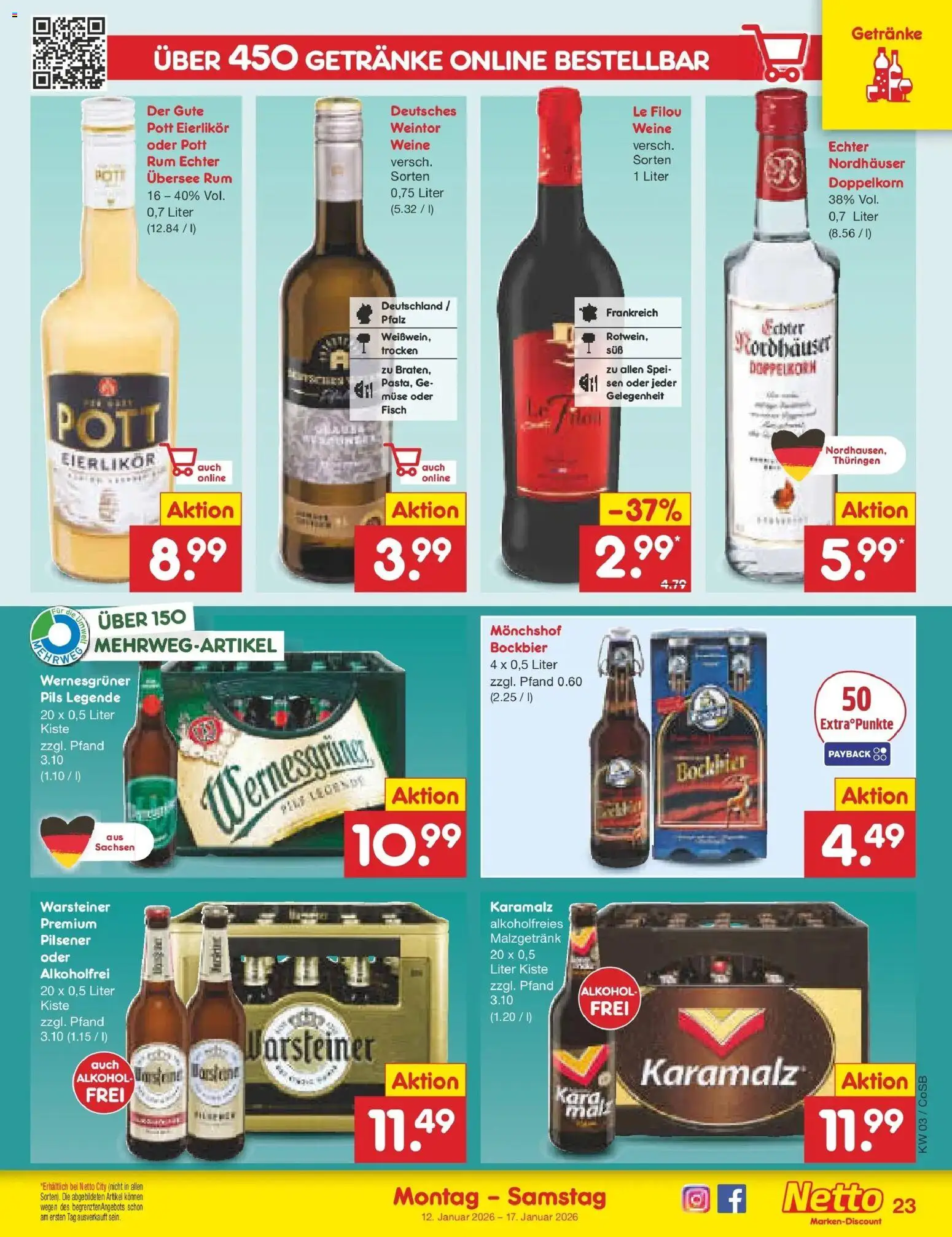 Netto Marken-Discount prospekt Bitterfeld-Wolfen	 – gültig ab 12.01.2026 | Seite: 23 | Produkte: Le filou, Rum, Pils, Fisch