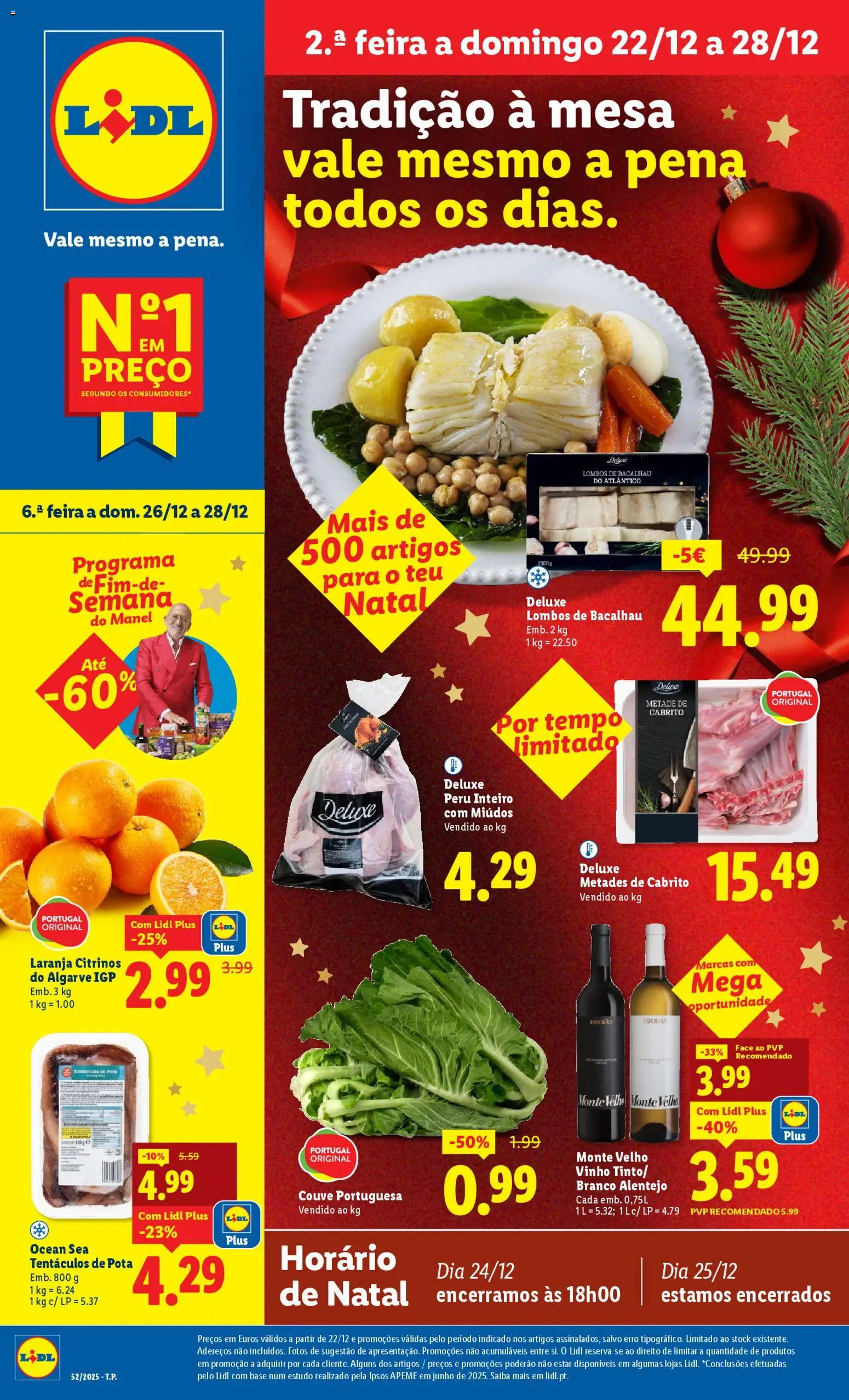 Lidl folheto │ válido de 22.12.2025 | Página: 1 | Produtos: Bacalhau, Peru, Cabrito, Vinho