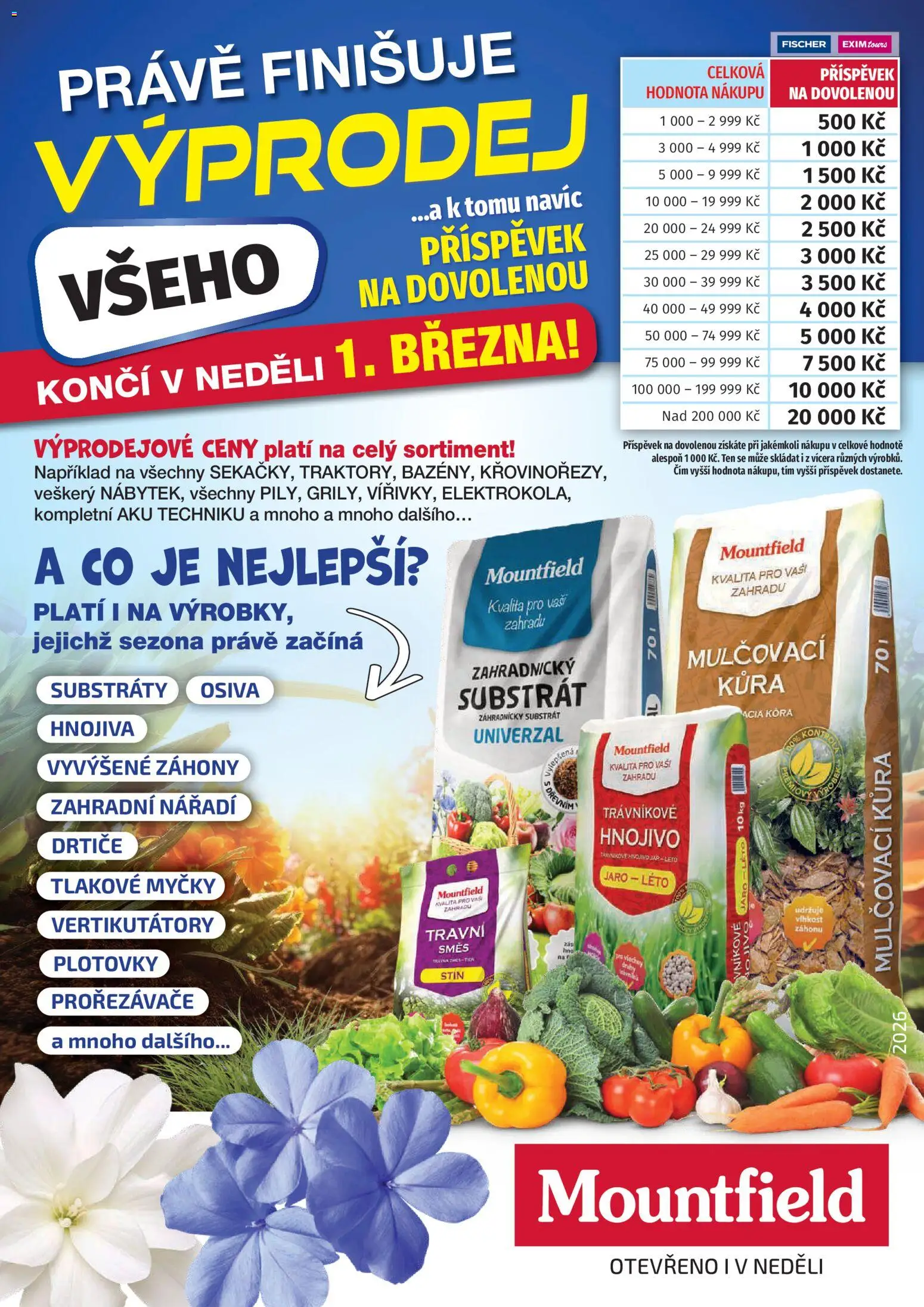 Mountfield leták od 01.03.2026 | Strana: 1 | Produkty: Mulčovací kůra, Substrát, Hnojivo, Zahradnický substrát