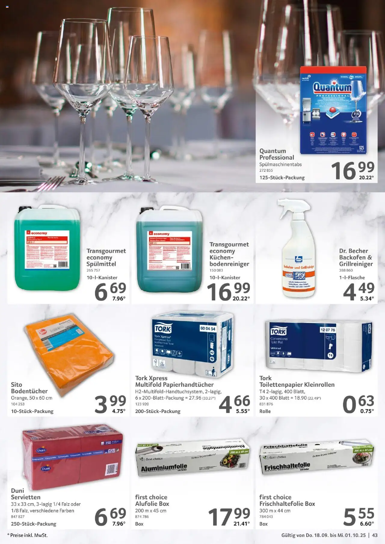 Selgros Gastronomie – gültig ab 18.09.2025 | Seite: 43 | Produkte: Cutter, Box, Spülmaschinentabs, Kuchen