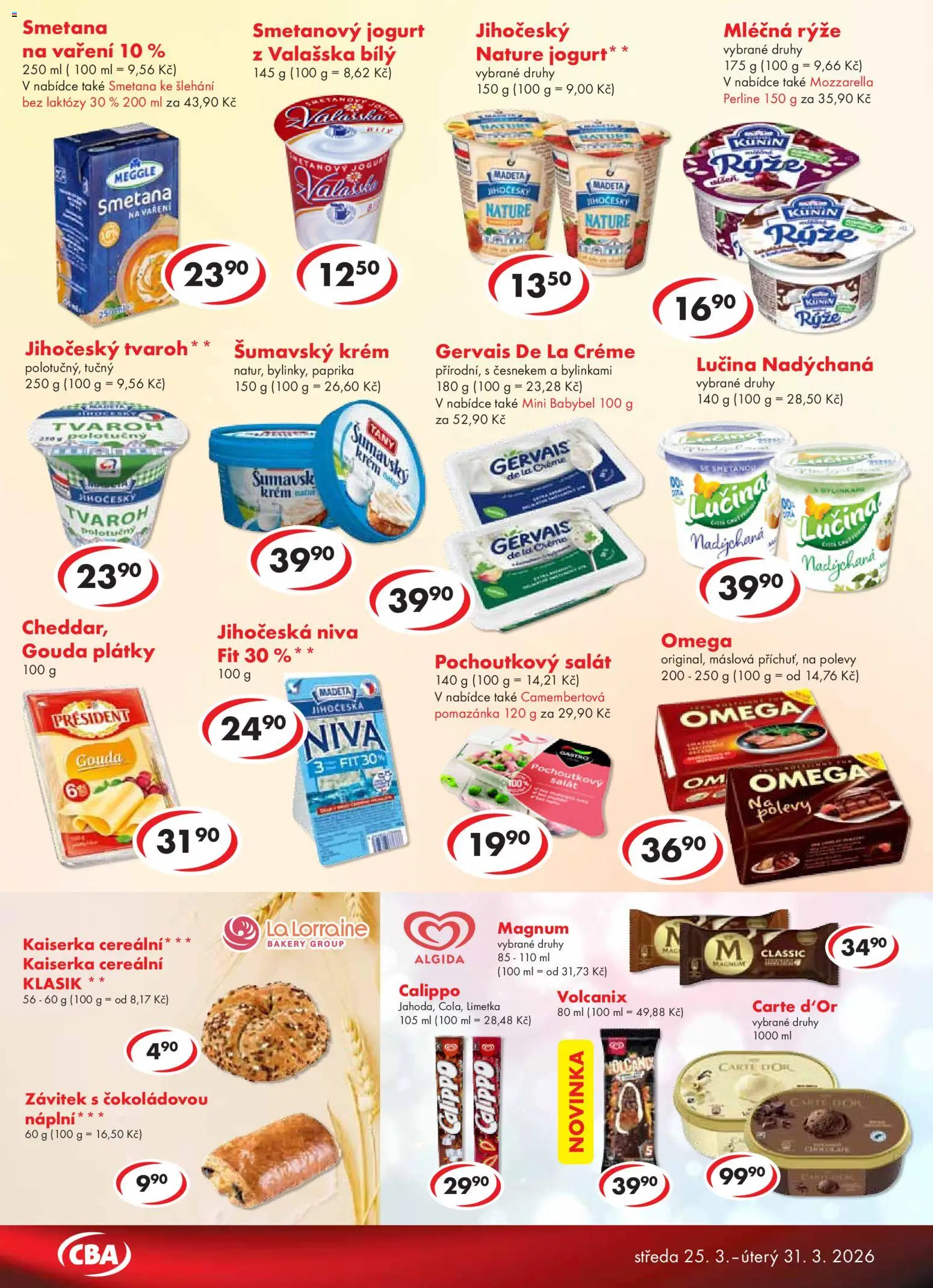 CBA leták - Premium od 25.03.2026 | Strana: 2 | Produkty: Kaiserka, Jogurt, Pomazánka, Mozzarella