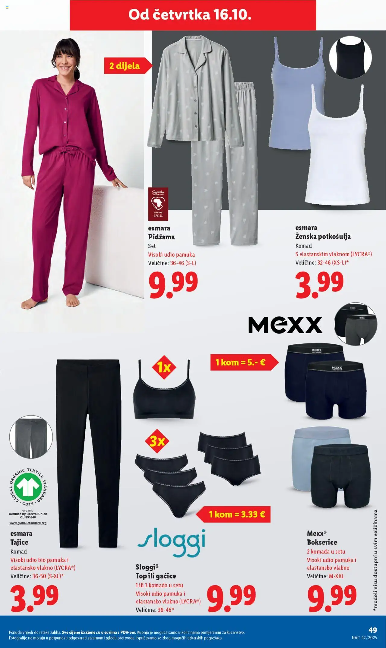 Lidl katalog | vrijedi od 13.10.2025 | Stranica: 49 | Proizvodi: Gaćice, Pidžama, Tajice, Bokserice