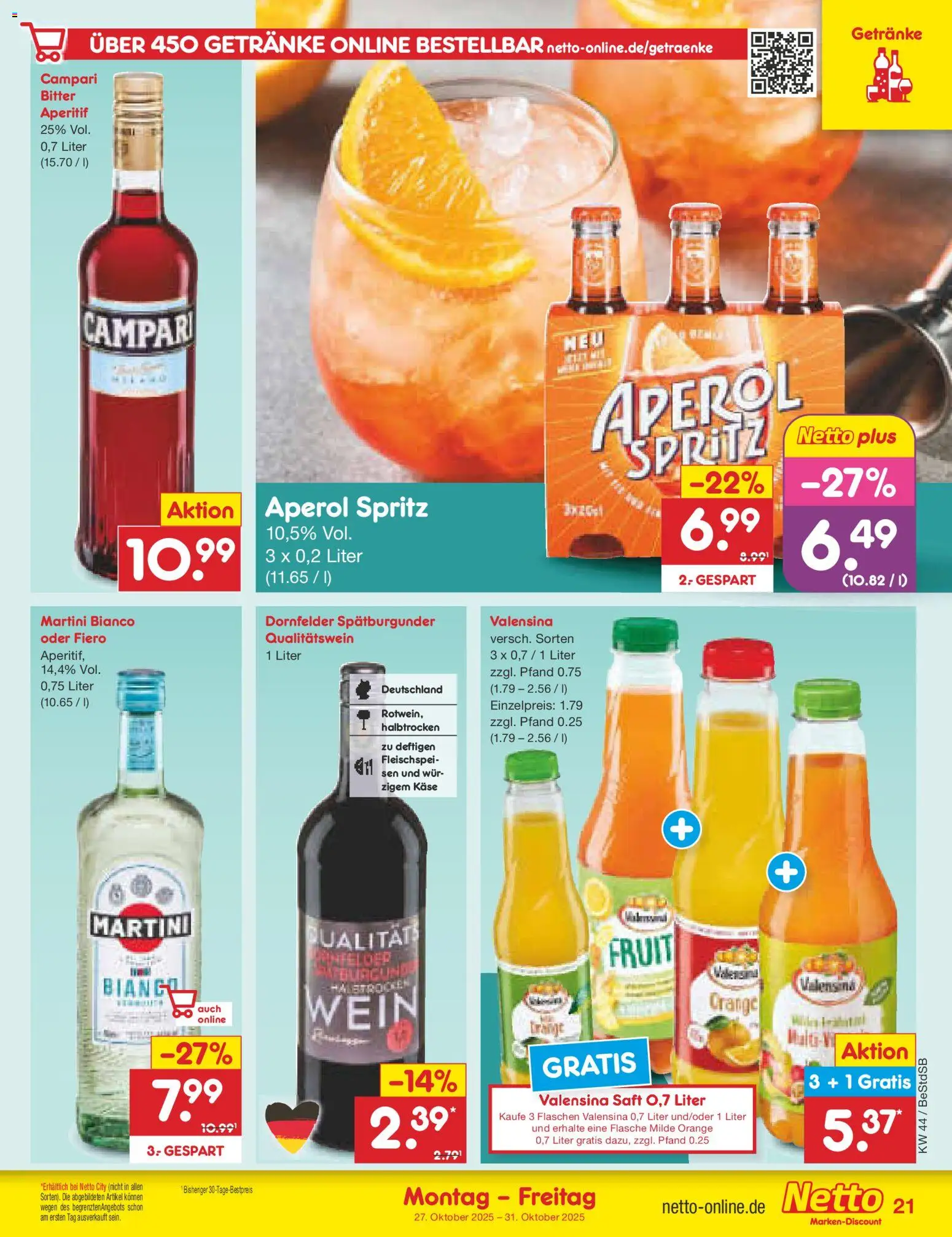 Netto Marken-Discount Prospekt 	 – gültig ab 27.10.2025 | Seite: 23 | Produkte: Campari, Valensina, Aperol, Saft
