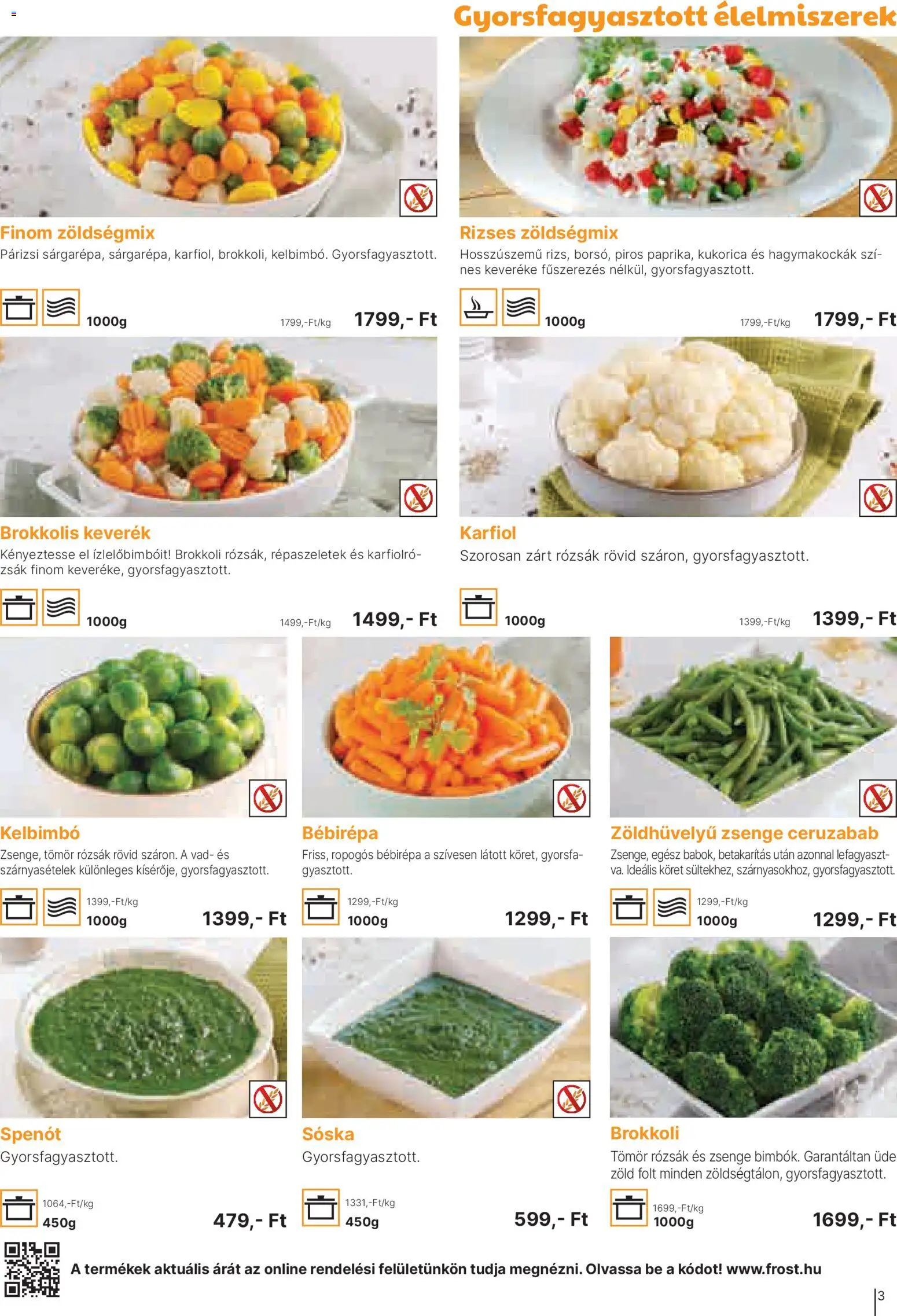 Family Frost akciós ujság - amely érvényes a következő dátumtól: 01.04.2026 | Oldal: 3 | Termékek: Kelbimbó, Brokkoli, Spenót, Párizsi