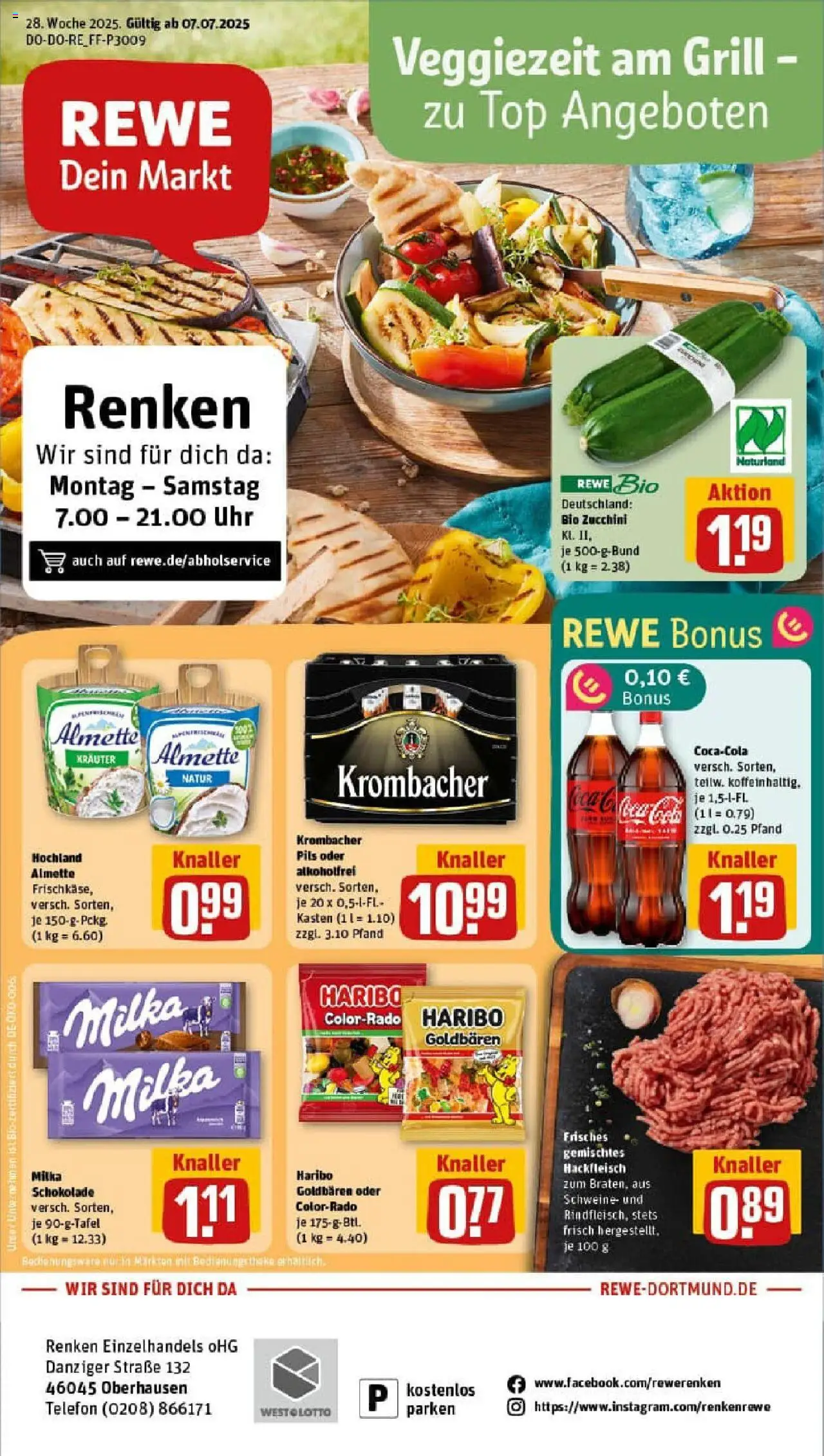 Rewe prospekt Oberhausen	 - gültig ab dem 06.07.2025 | Seite: 1 | Produkte: Top, Almette, Milka schokolade, Krombacher