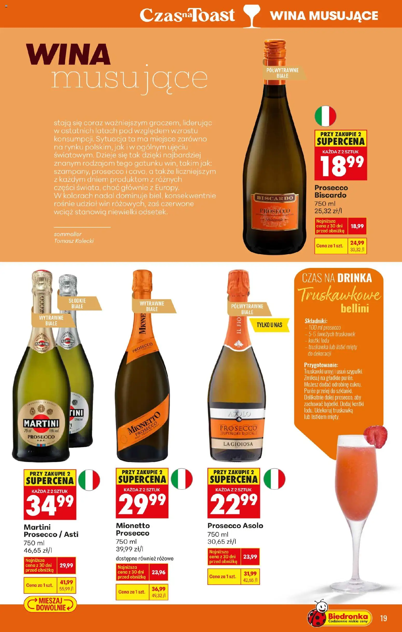 Biedronka gazetka - Czas na toast od 02.01.2026 | Strona: 19 | Produkty: Martini prosecco, Mionetto prosecco, Truskawki, Prosecco