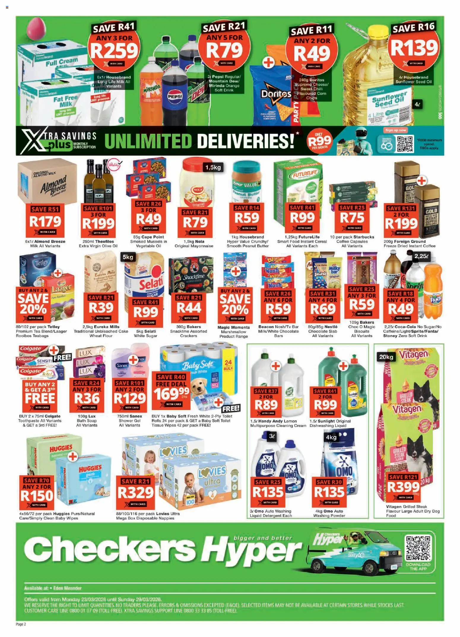 New Checkers catalogue – valid from 23.03.2026 | Page: 2 | Products: Toilet, Fanta, Chips, Chilli