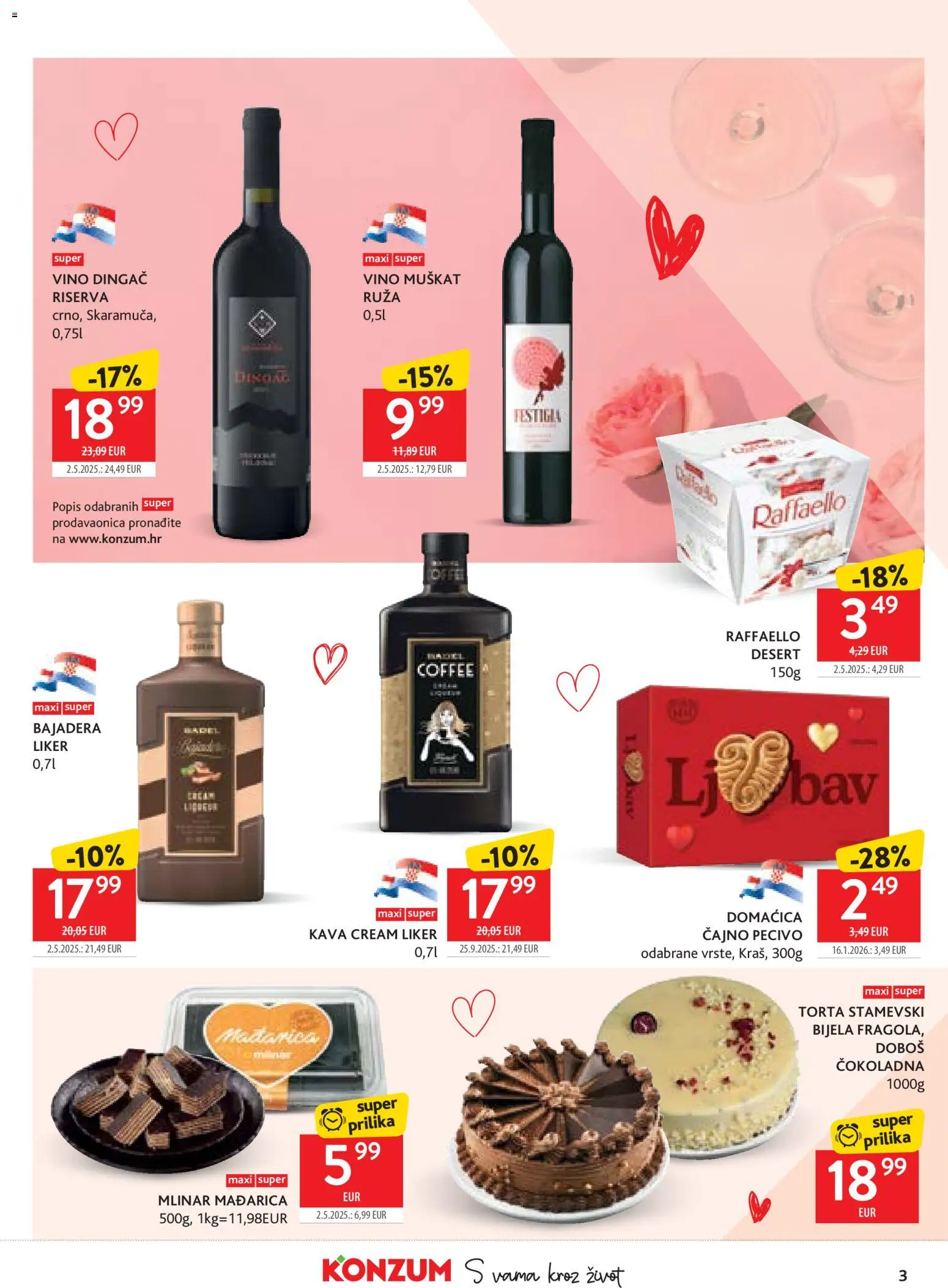 Konzum katalog | vrijedi od 04.02.2026 | Stranica: 3 | Proizvodi: Kava, Liker, Pecivo, Raffaello