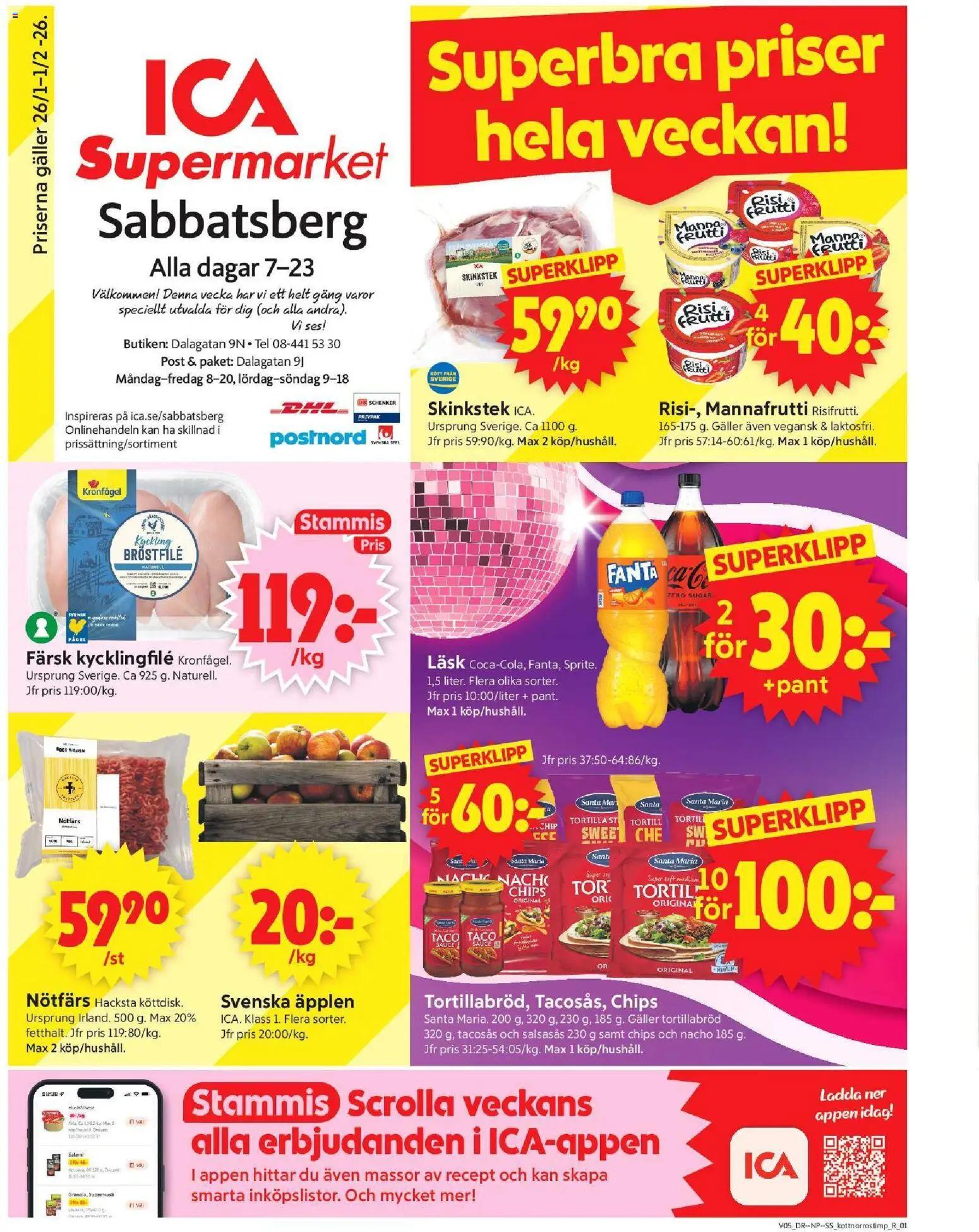 ICA Supermarket reklamblad aktuell från 26.01.2026 | Sida: 1 | Produkter: Kycklingfile, Galler, Chips, Äpplen
