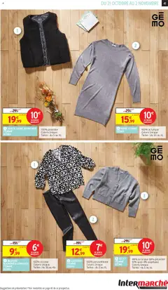 Intermarché - Prévisualisation de GILET FEMME, 48% acrylique 38% polyester 10% laine 4% elasthane Coloris Unique Tailles: du S au XL valide à partir de 21.10.2025 | Page: 41 | Produits: Cardigan, Robe, Gilet, Veste