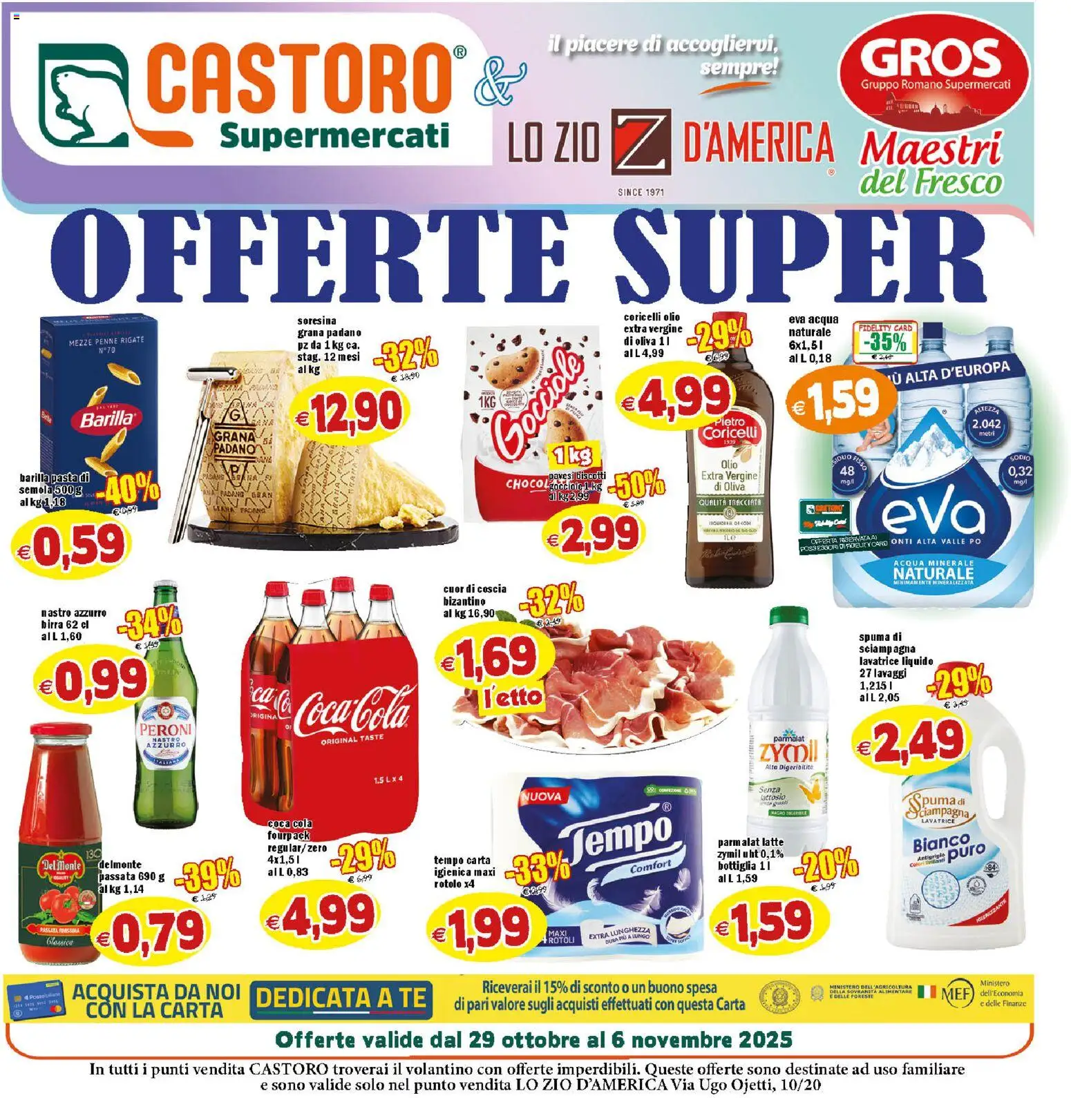 Volantino Il Castoro del 29.10.2025 | Pagina: 1 | Prodotti: Birra, Olio, Grana Padano, Coca Cola