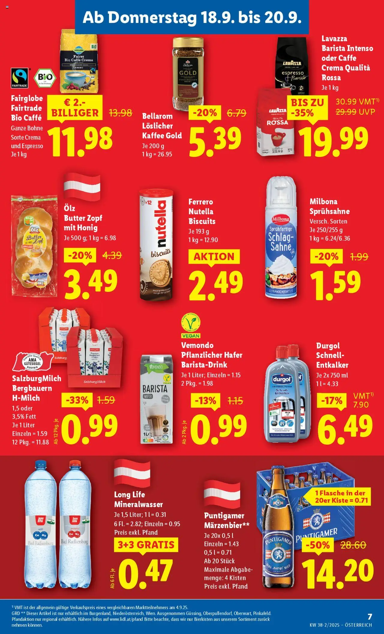 Lidl Flugblatt - Wien, Eisenstadt, Mattersburg gültig ab 18.09.2025 | Seite: 9 | Produkte: Sahne, Butter, Kaffee, Bier