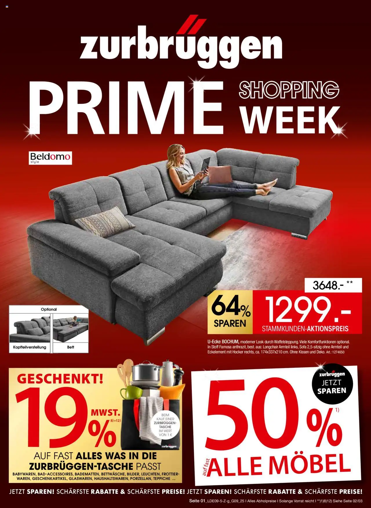 Zurbrüggen - Prime Shopping Week – gültig ab 14.09.2025 | Seite: 1 | Produkte: Hocker, Bett, Kissen, Sofa