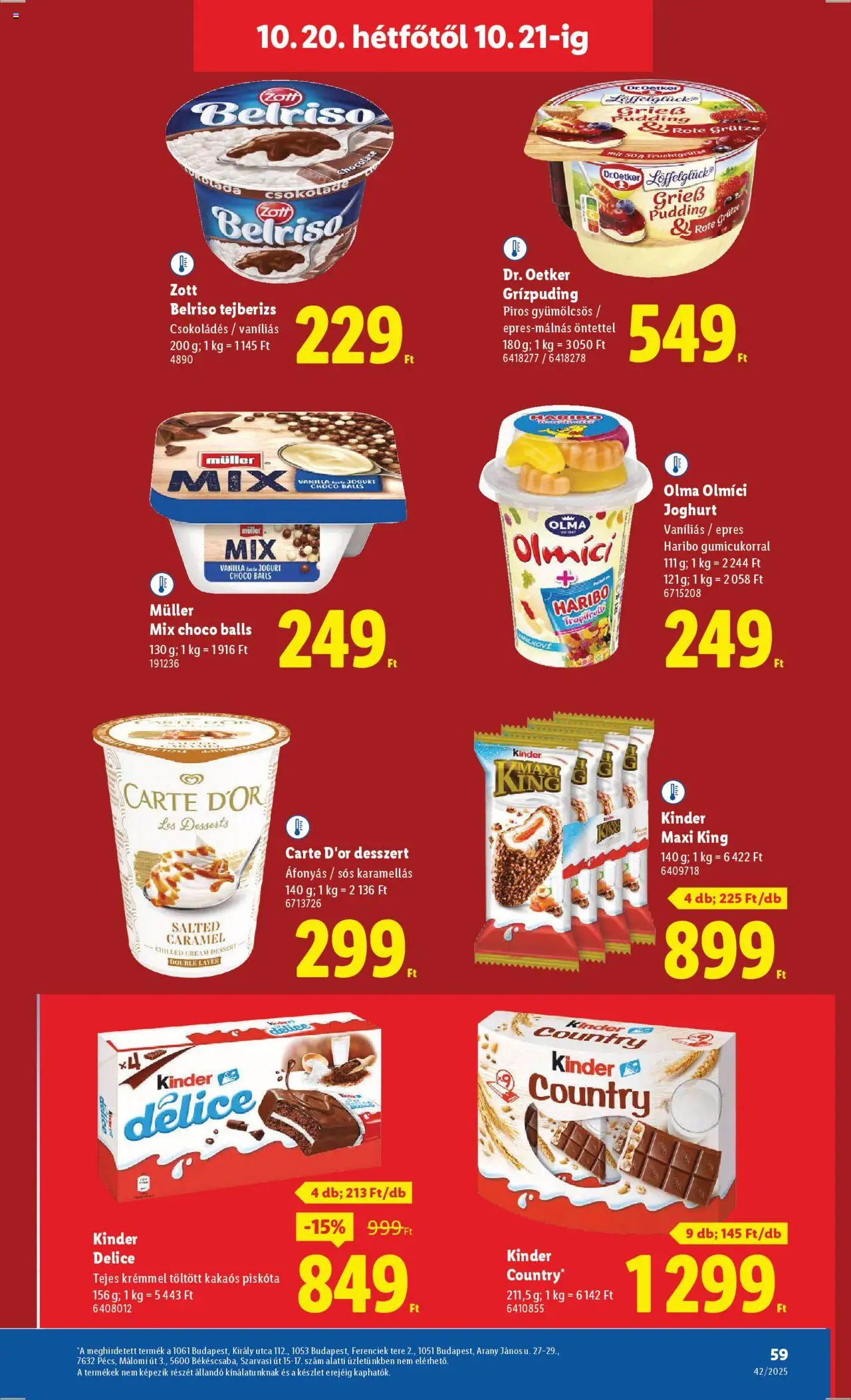 Lidl akciós ujság - amely érvényes a következő dátumtól: 16.10.2025 | Oldal: 59 | Termékek: Piskóta, Tejberizs, Joghurt, Csokoládé