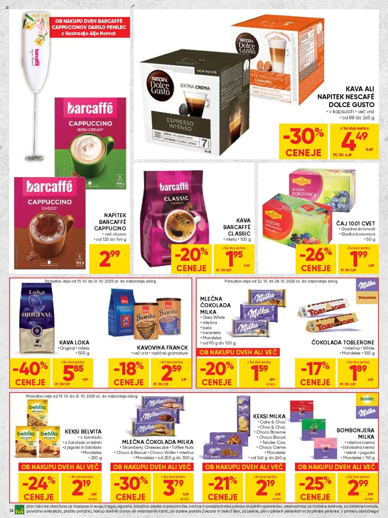 Novi Tuš katalog ponudbe – veljaven od 15.10.2025 | Stran: 14 | Izdelki: Krema, Kava, Cokolada, Caj
