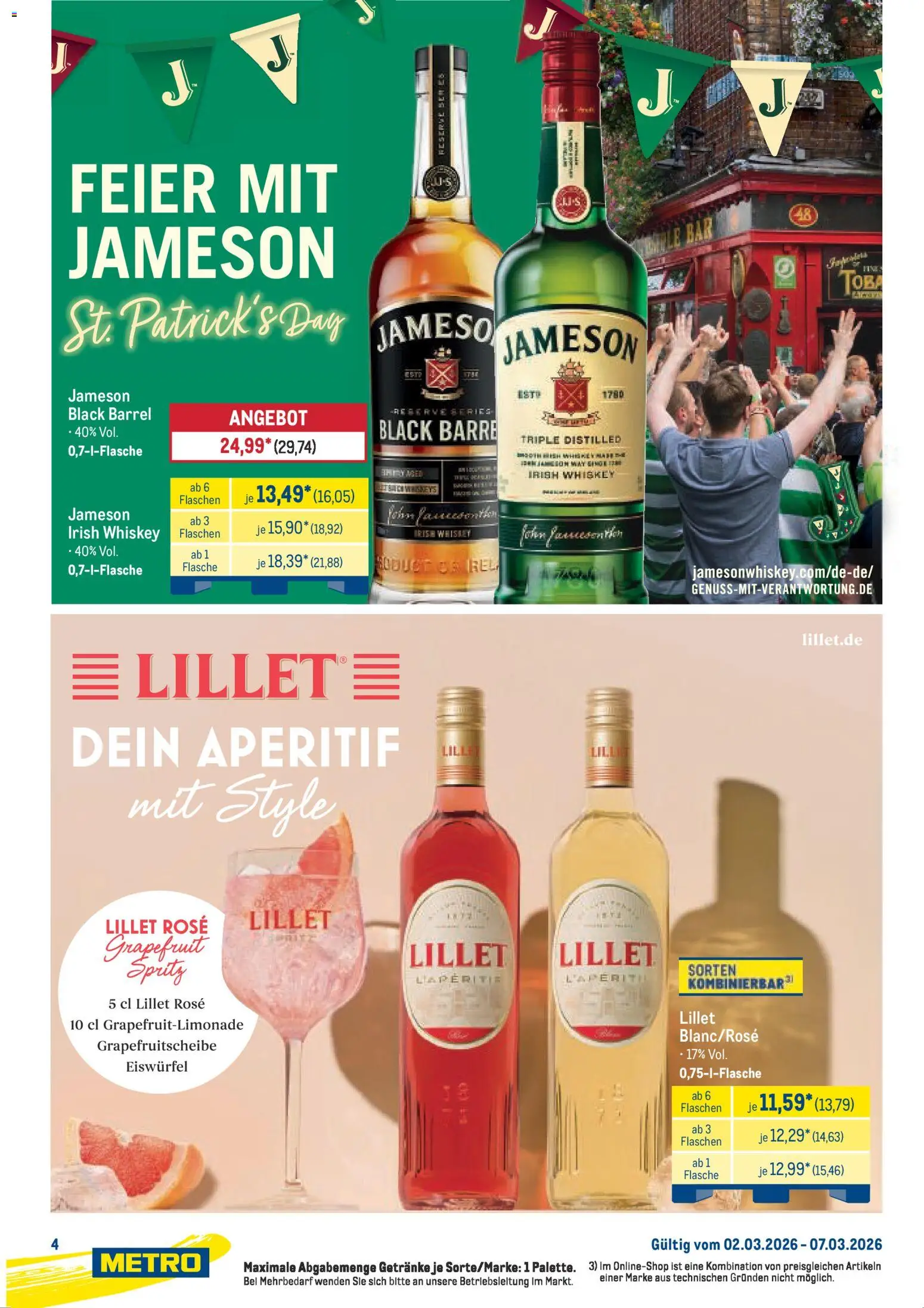 Metro Starke Marken – gültig ab 02.03.2026 | Seite: 4 | Produkte: Jameson, Lillet, Grapefruit, Whiskey