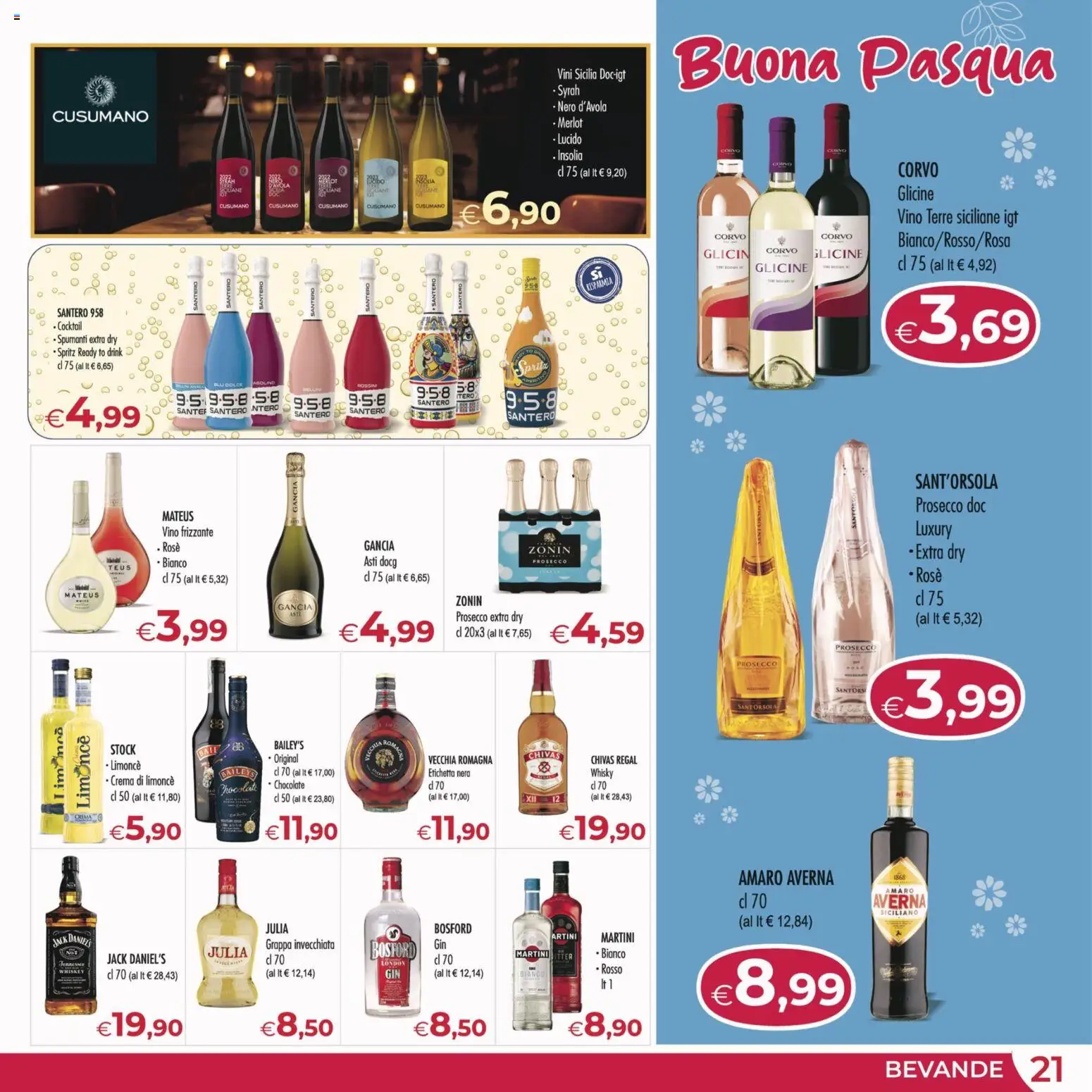 Volantino MerSi Supermercati del 18.03.2026 | Pagina: 21 | Prodotti: Crema, Whisky, Vino, Amaro